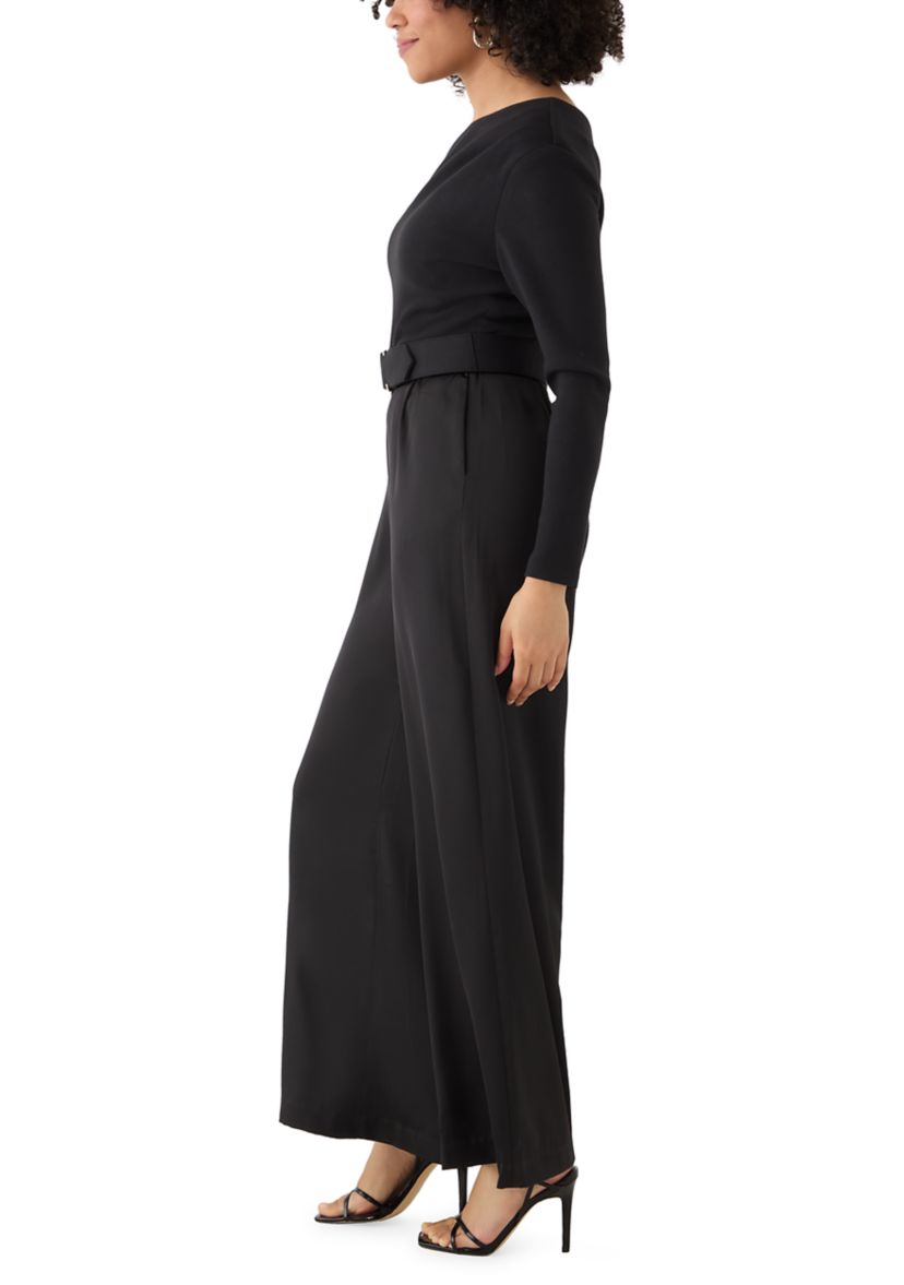 Womens Long Sleeve Asymmetrical Belted Jumpsuit