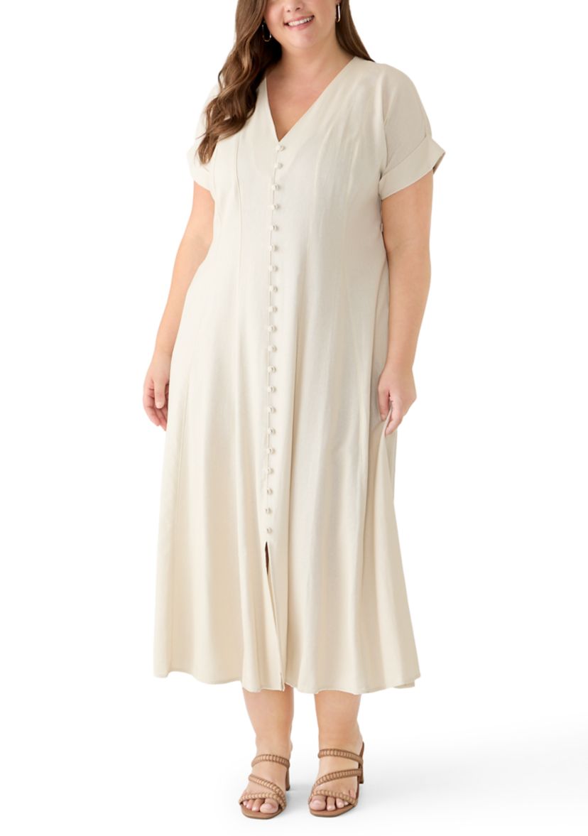 linen dresses plus size Beth'23 Oversized Dress with Long Sleeves Thickness of our linen make clothes longlife Taylor Plus Size Button Front