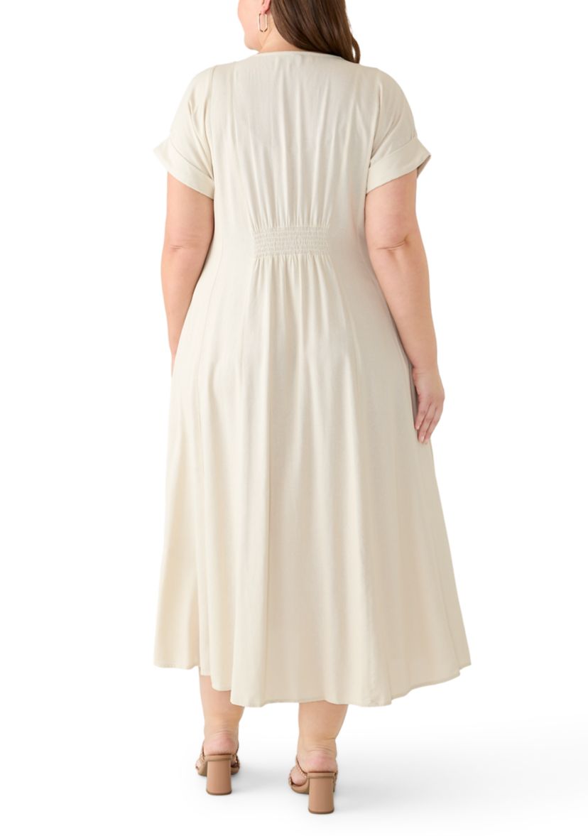 plus size linen dresses Fine Example Oatmeal Dress (1X-3XL)  The Sassy Owl Boutique suitable for all occasions Taylor Plus Size Button Front