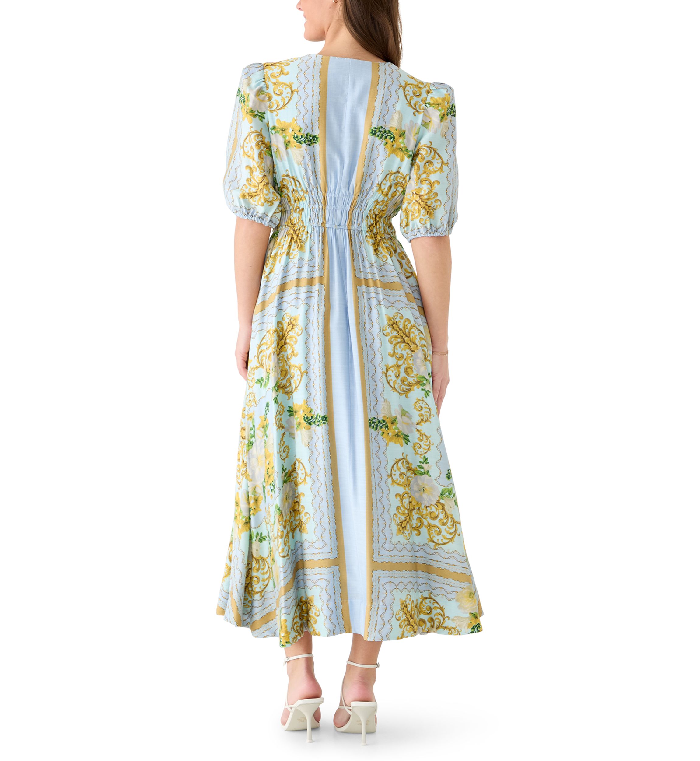 slim fit dress slacks Green Jacquard Puff-Sleeve Fit-And-Flare Mini Dress Medium main image 1