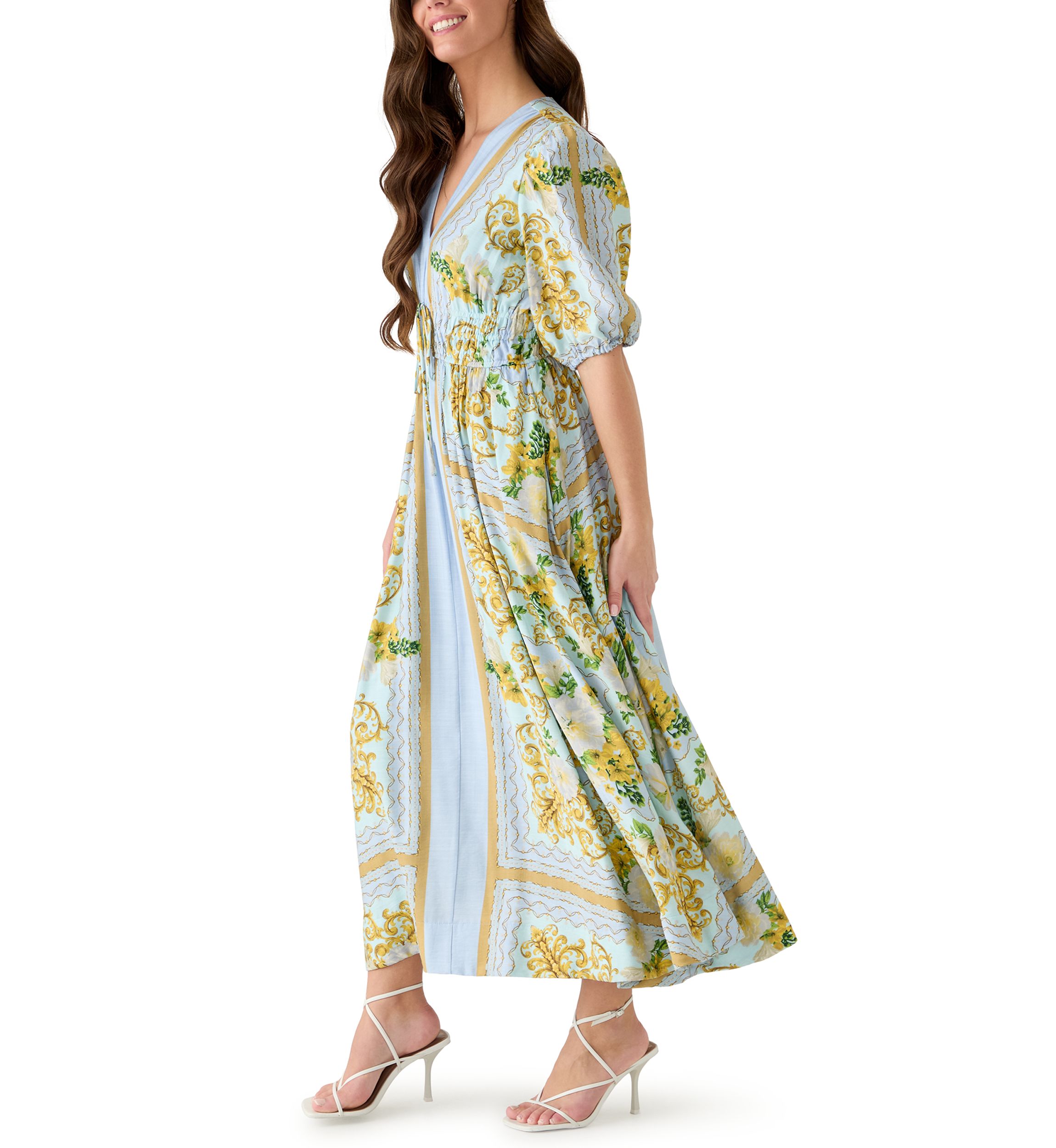 Taylor Women's Short Puff Sleeve V-Neck Floral Crepe Maxi Dress | Belk