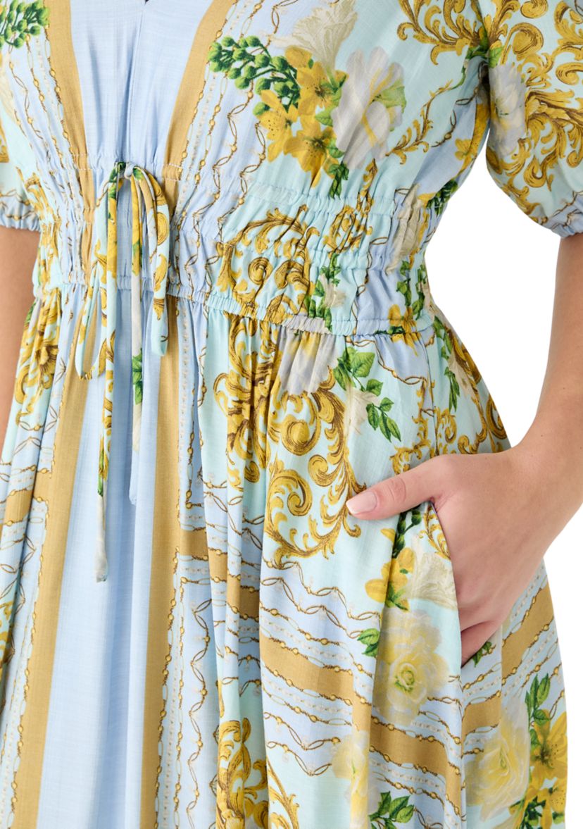 Taylor Women's Short Puff Sleeve V-Neck Floral Crepe Maxi Dress | Belk