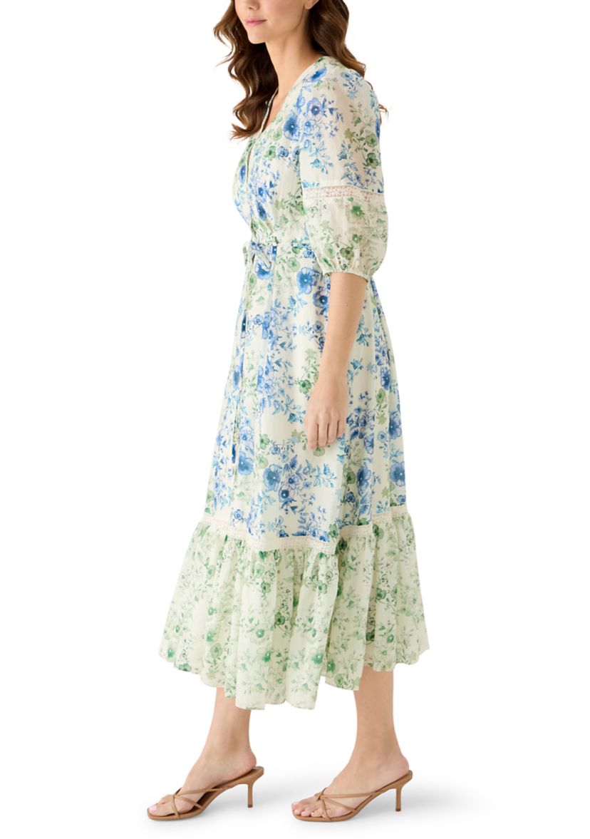 Taylor Women's V-Neck Floral Linen Midi Dress | Belk