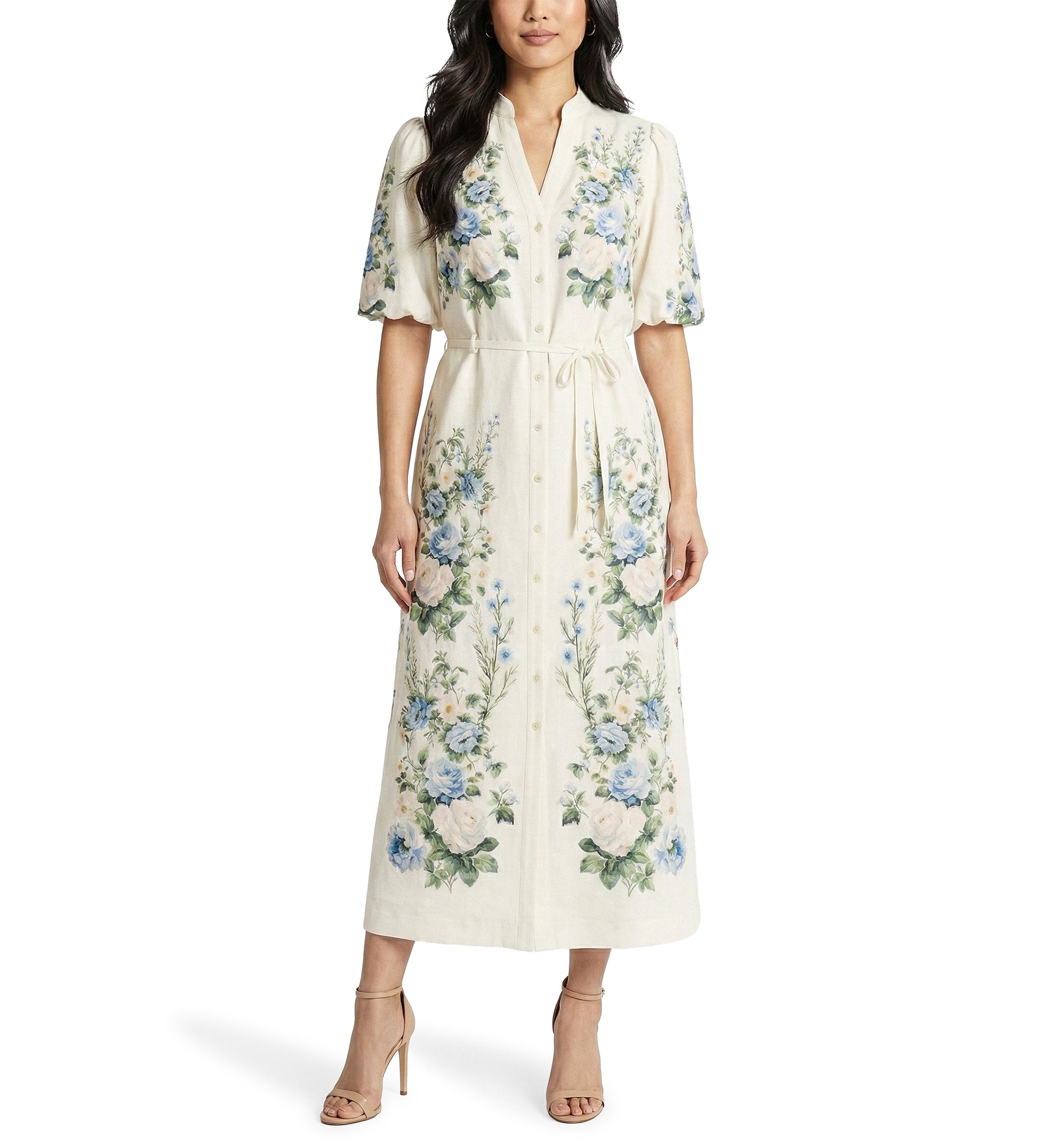 Women's Floral Shirtdress with Sash