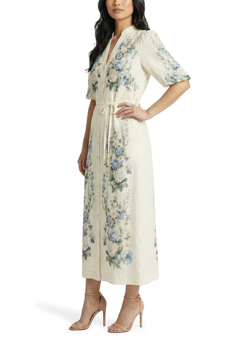 ladies floral shirt dress Comfy Ladies Shirt Dress in Blue Florals Floral Melody / M