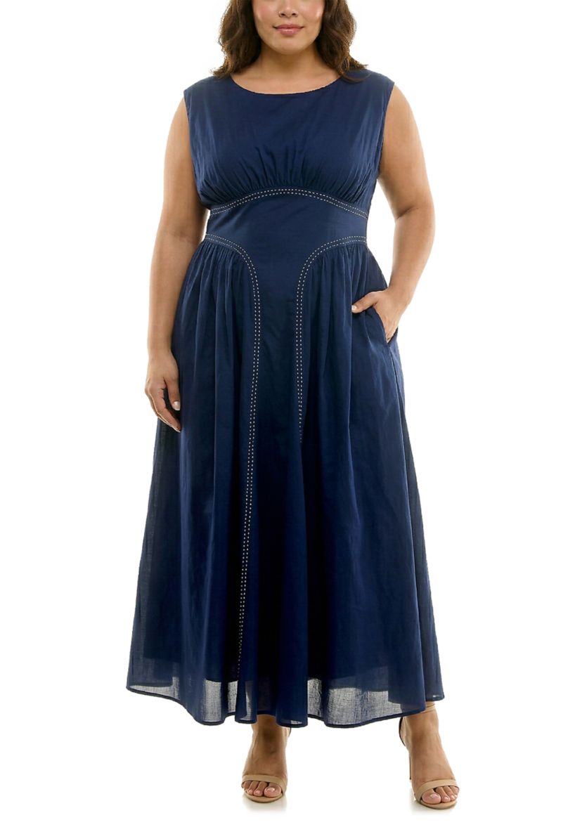 smocked plus size formal dress Ella Rafaella Plus Size Smocked Midi Dress - Black