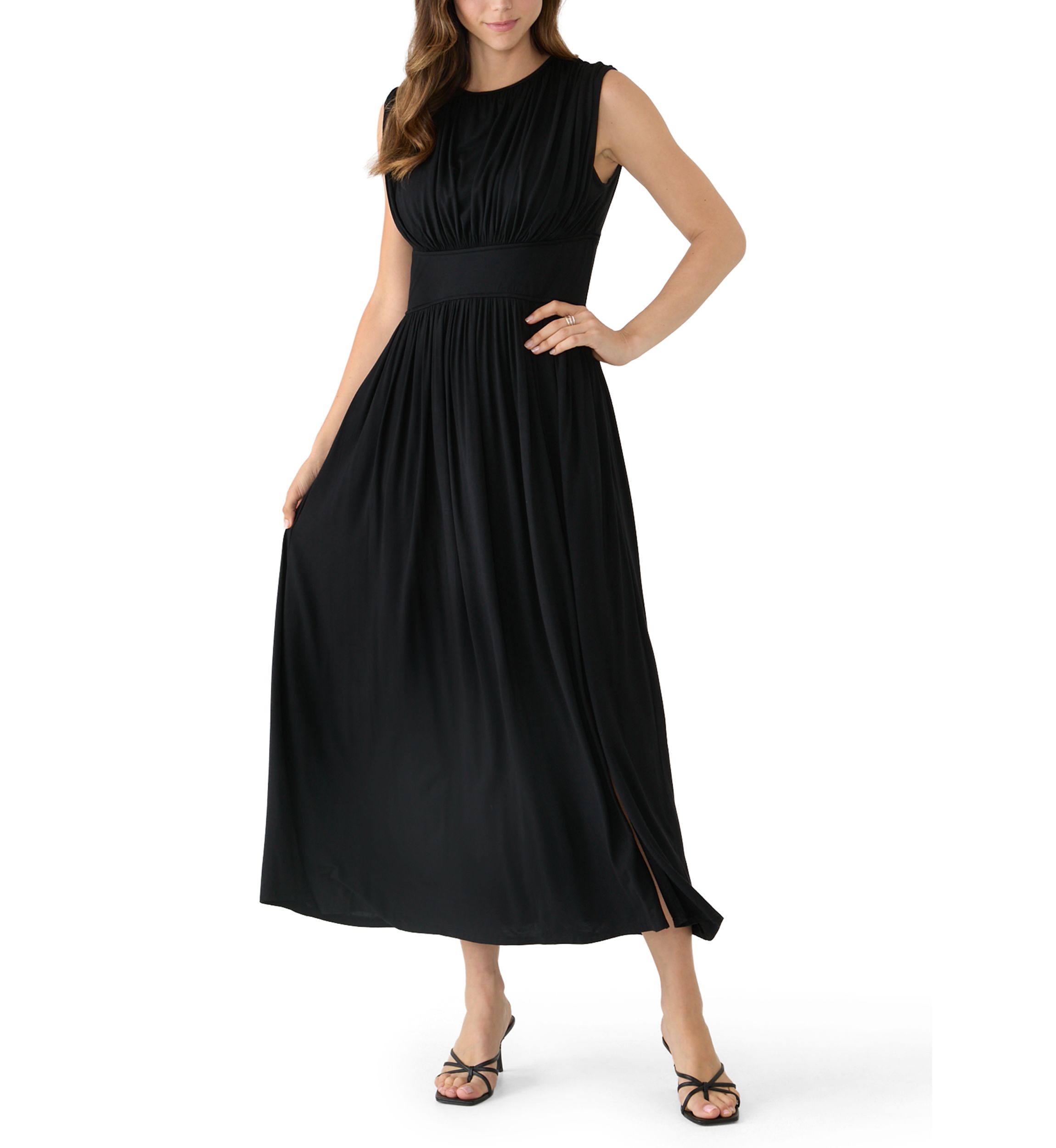 belk long dresses 24seven Comfort Apparel Navy Floral Print Long Sleeve Side Slit Maxi Dress