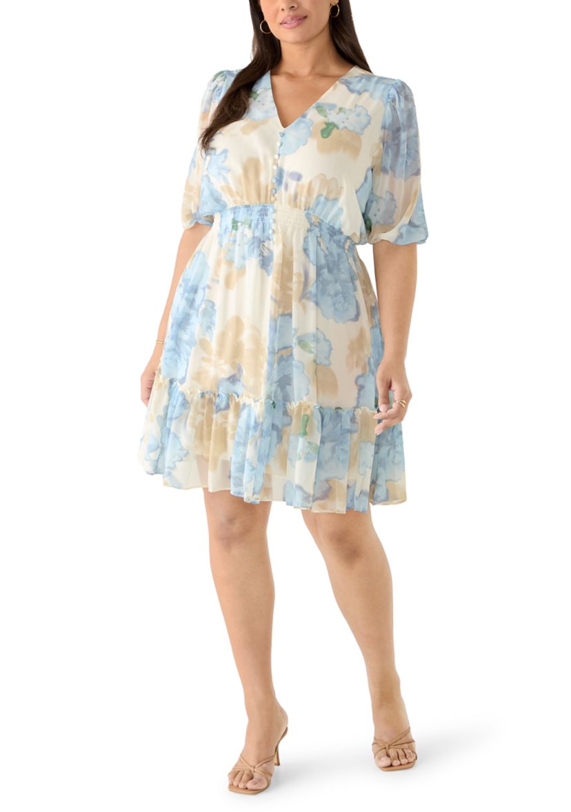 sachin and babi light blue dress Taylor Plus Size A-Line Chiffon Mini Dress