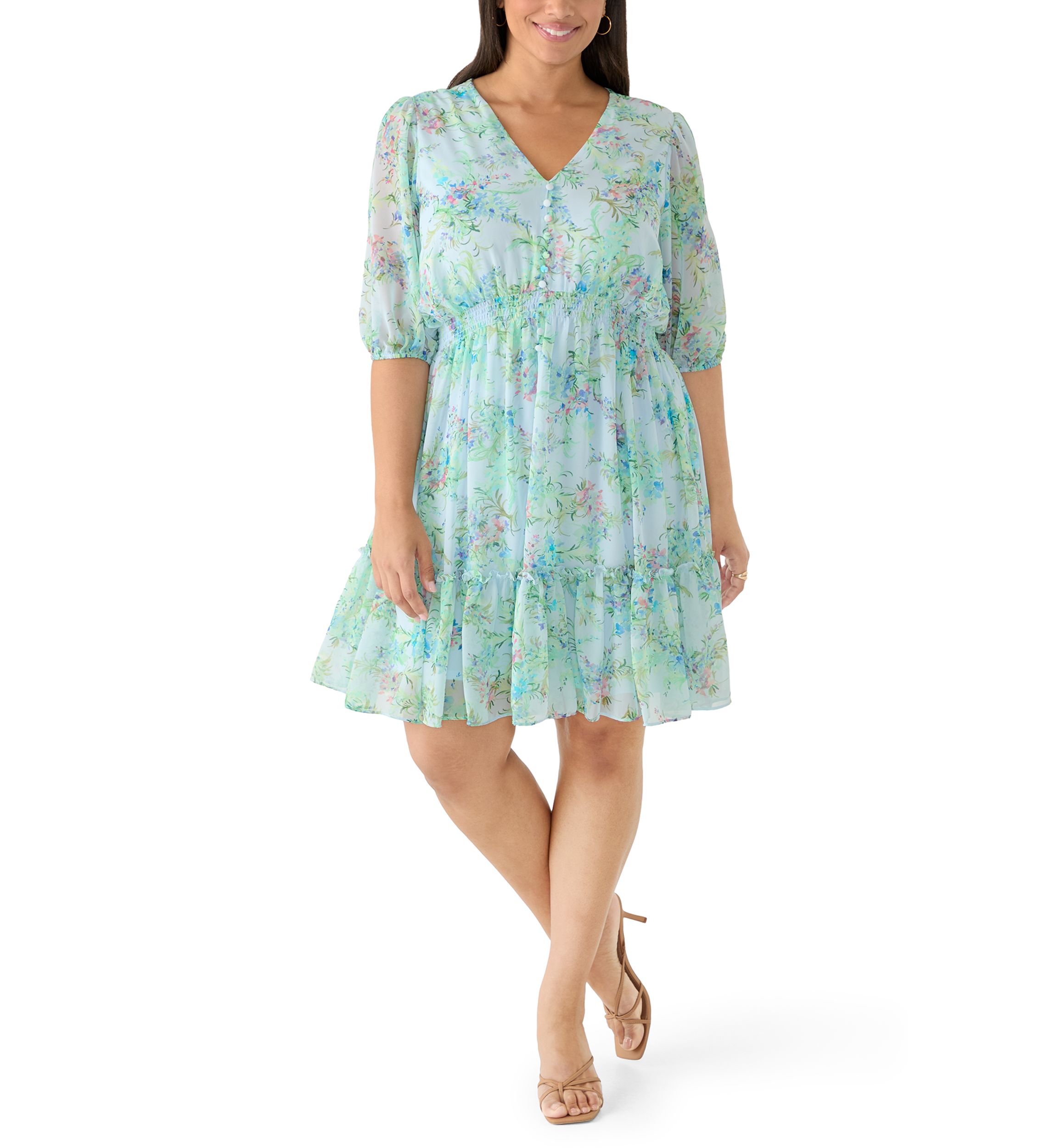 chinese dress ladies Ever-Pretty Chic Plus Size Printed Velvet A-Line Tea Length Summer Formal Wedding Guest Dress main image 1