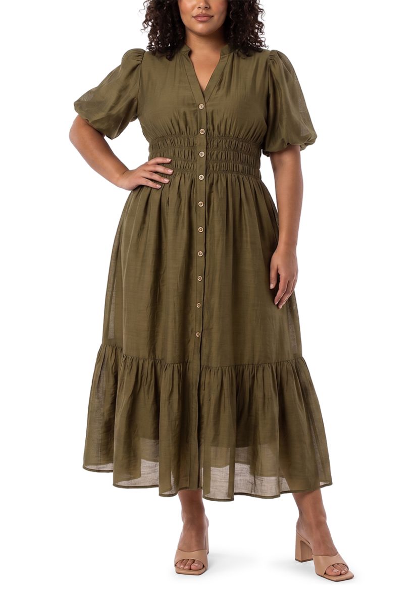 smocked plus size formal dress Plus Size Sonia Smocked Dress -Charcoal 1X / CHARCOAL at Curvy Sense
