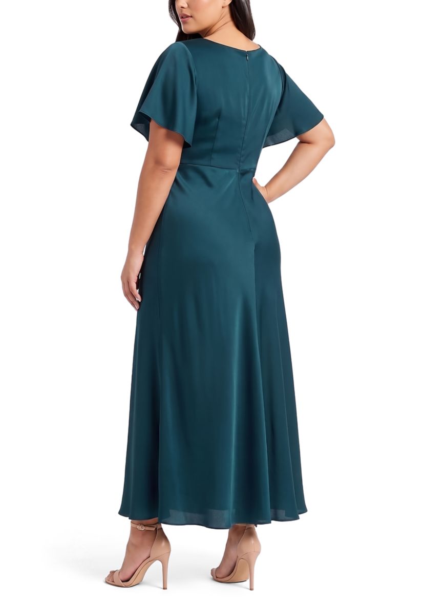 flared sleeve dress plus size Jade Gold Wrap V Neck Flare Floral Mother of the Bride Groom Wedding Guest Formal Party Cocktail Long Sleeve Short sleeve length 22.6 in boohoo Women's Plus Flared Sleeve