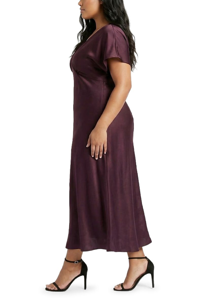 fit and flare dress with sleeves plus size Plus Size V-Neck Ruffle Trim Flare Sleeve Chiffon Maxi Dress