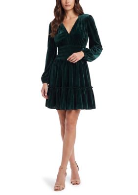 Taylor Women's Ruched V-Neck Velvet Dress