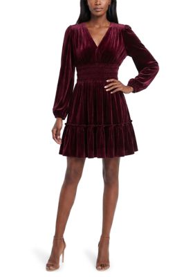 Taylor Women's Ruched V-Neck Velvet Dress, 16