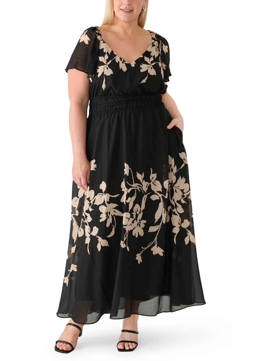 a line plus size floral dress Sydney's Closet SC7381 - Floral A-Line Prom Gown 18 / Ivory Floral*
