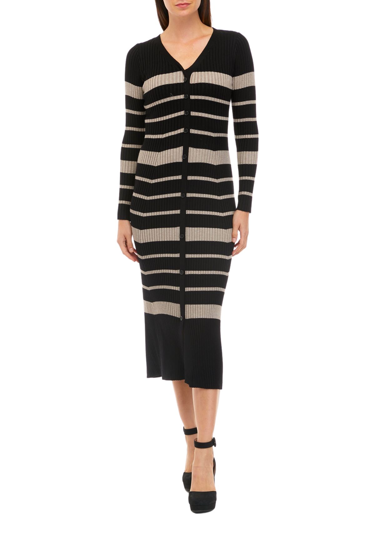 Womens Stripe Fit and Flare Dress