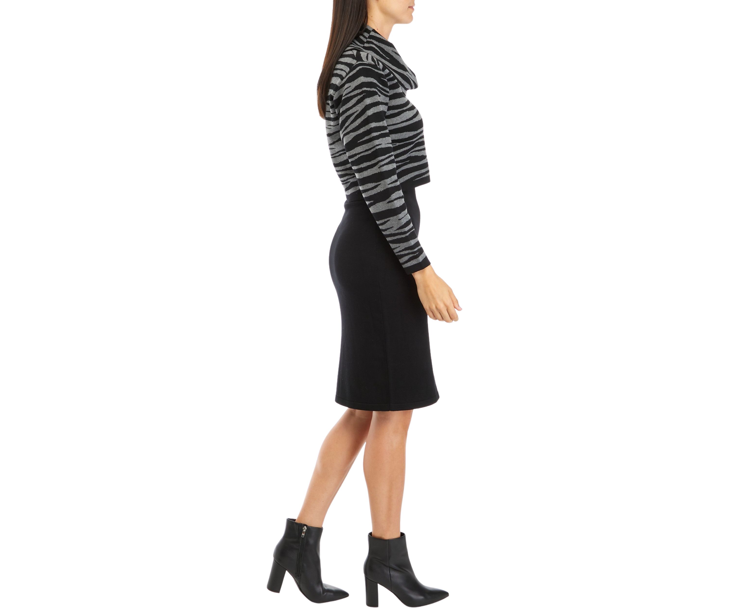 Womens Long Sleeve Printed Cowl Neck Sweater Sheath Dress