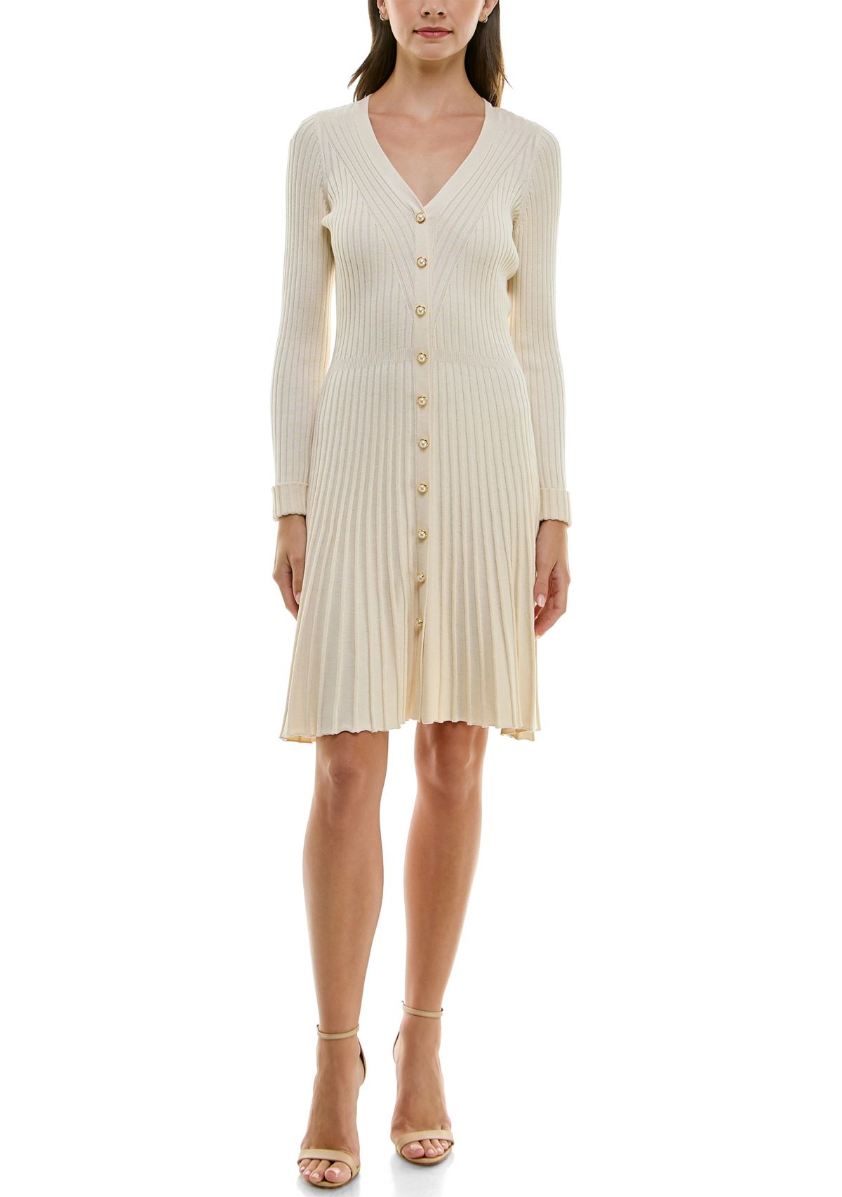 Womens 3/4 Sleeve Fit And Flare Dress