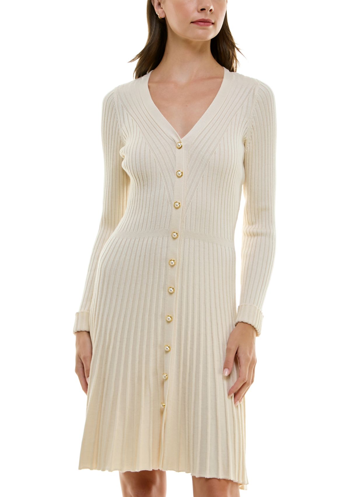 Womens 3/4 Sleeve Fit And Flare Dress