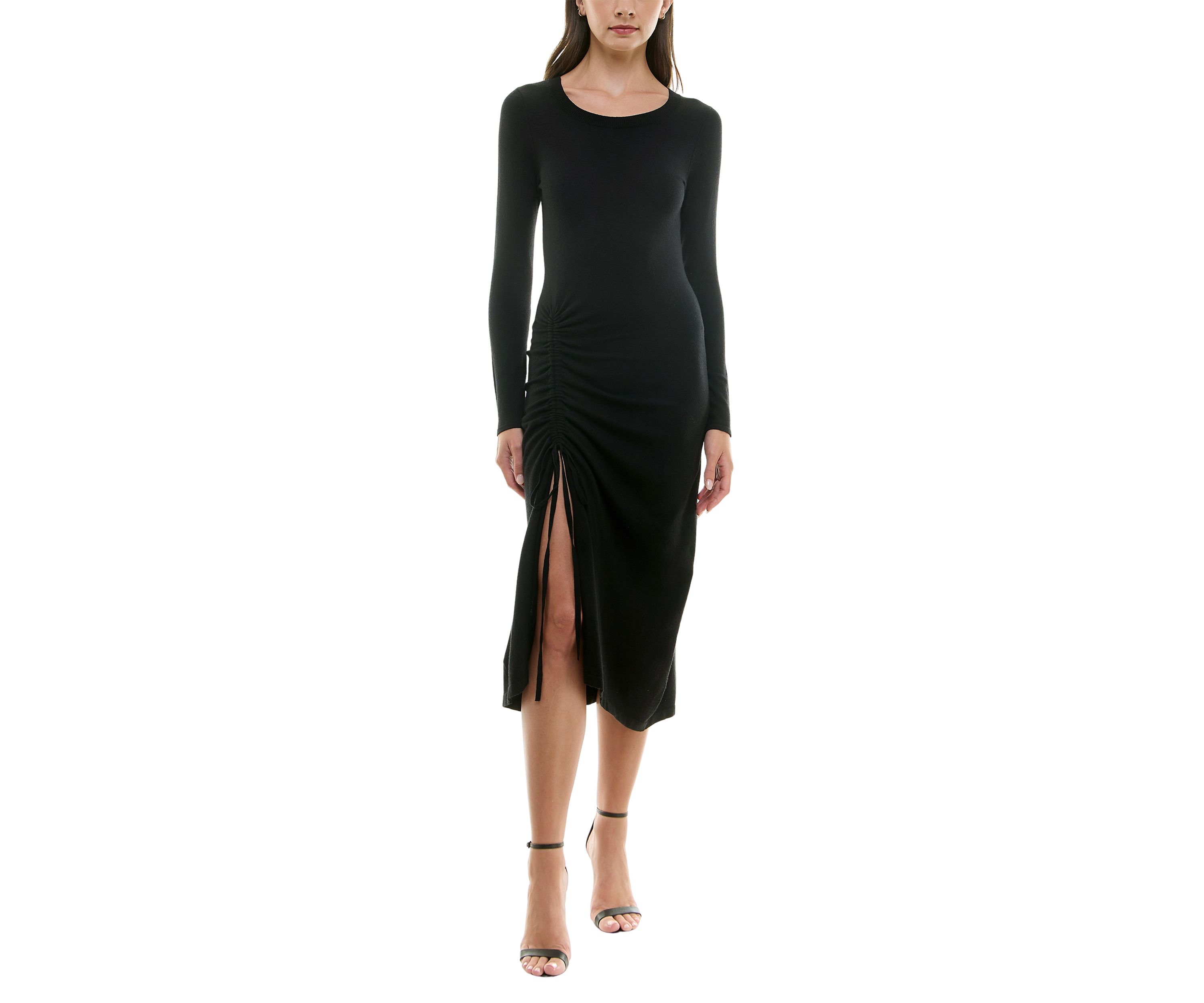 Womens Crew Neck Side Ruched Midi Dress