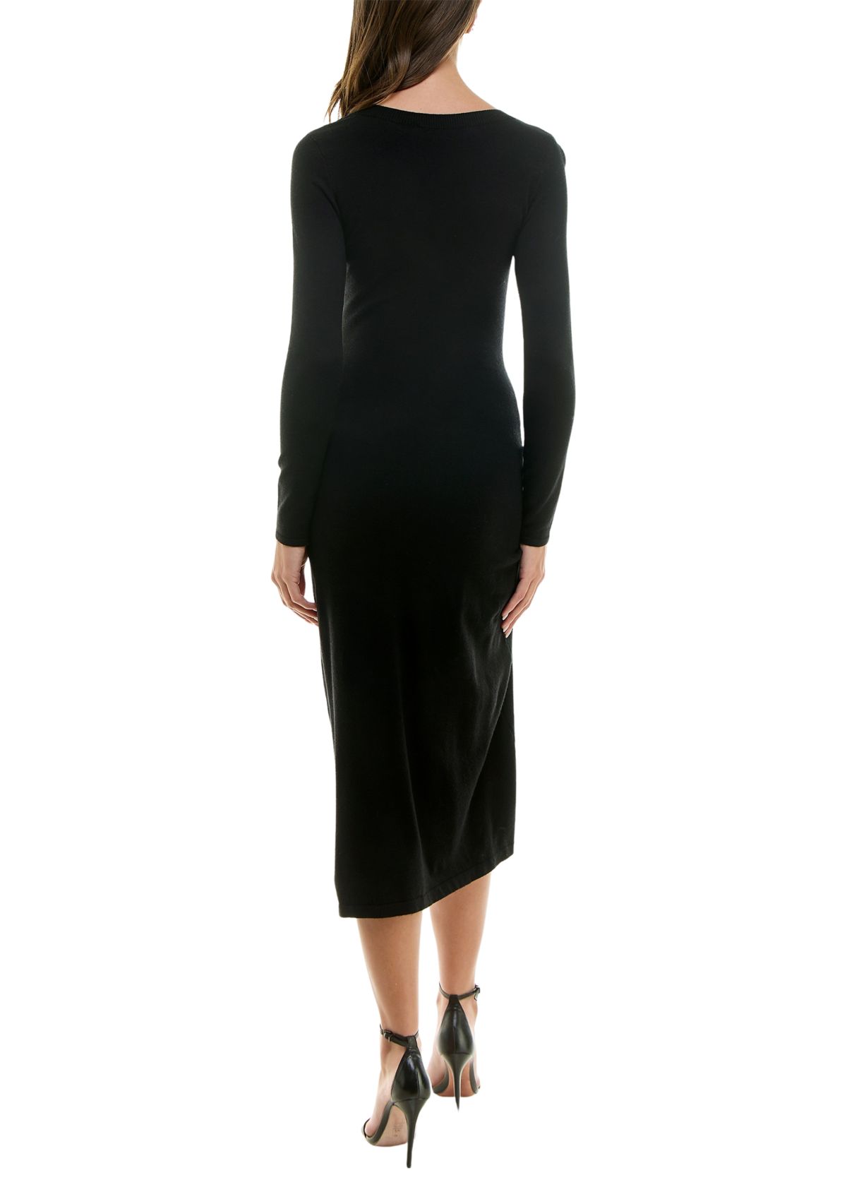 Womens Crew Neck Side Ruched Midi Dress