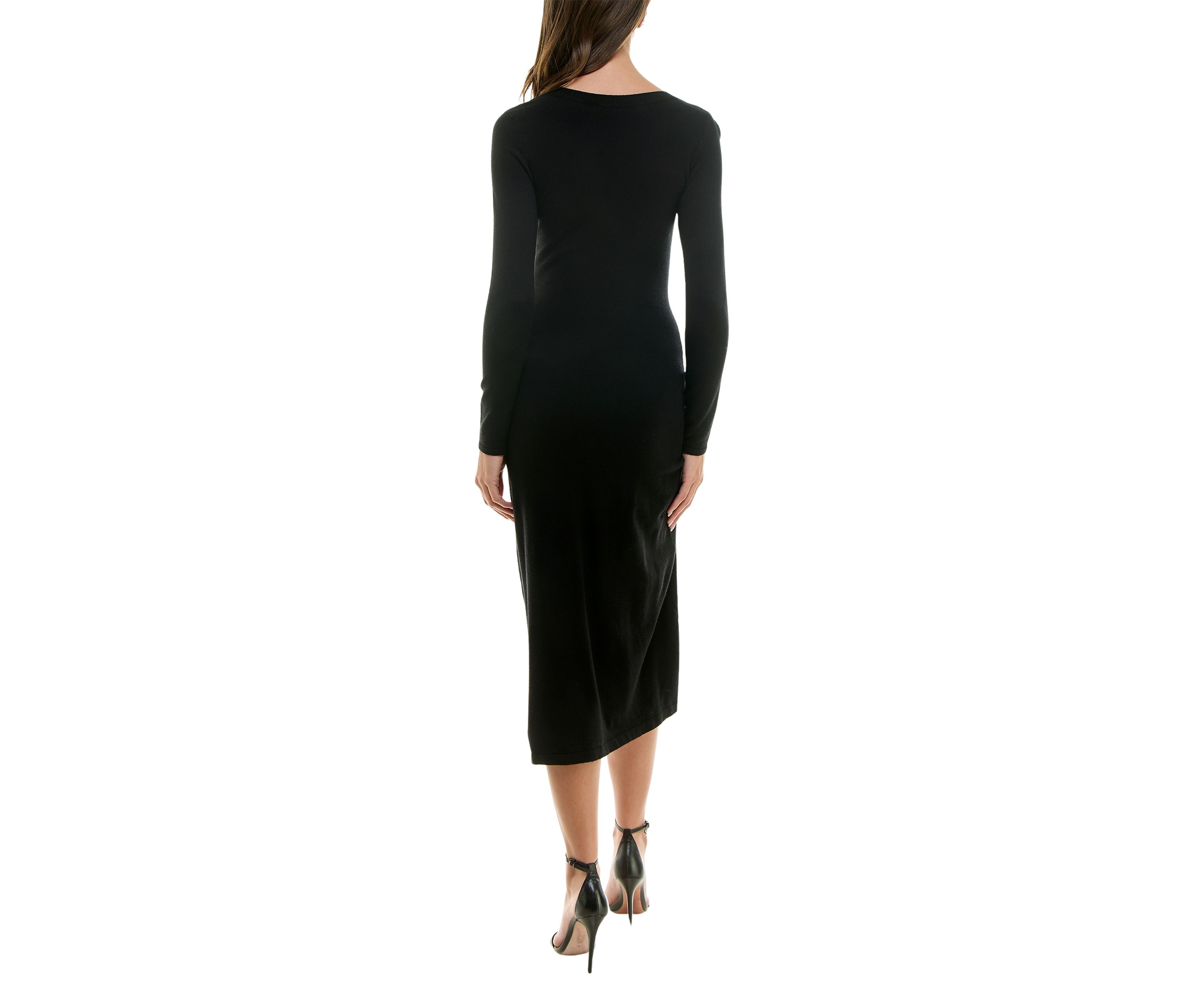 Womens Crew Neck Side Ruched Midi Dress