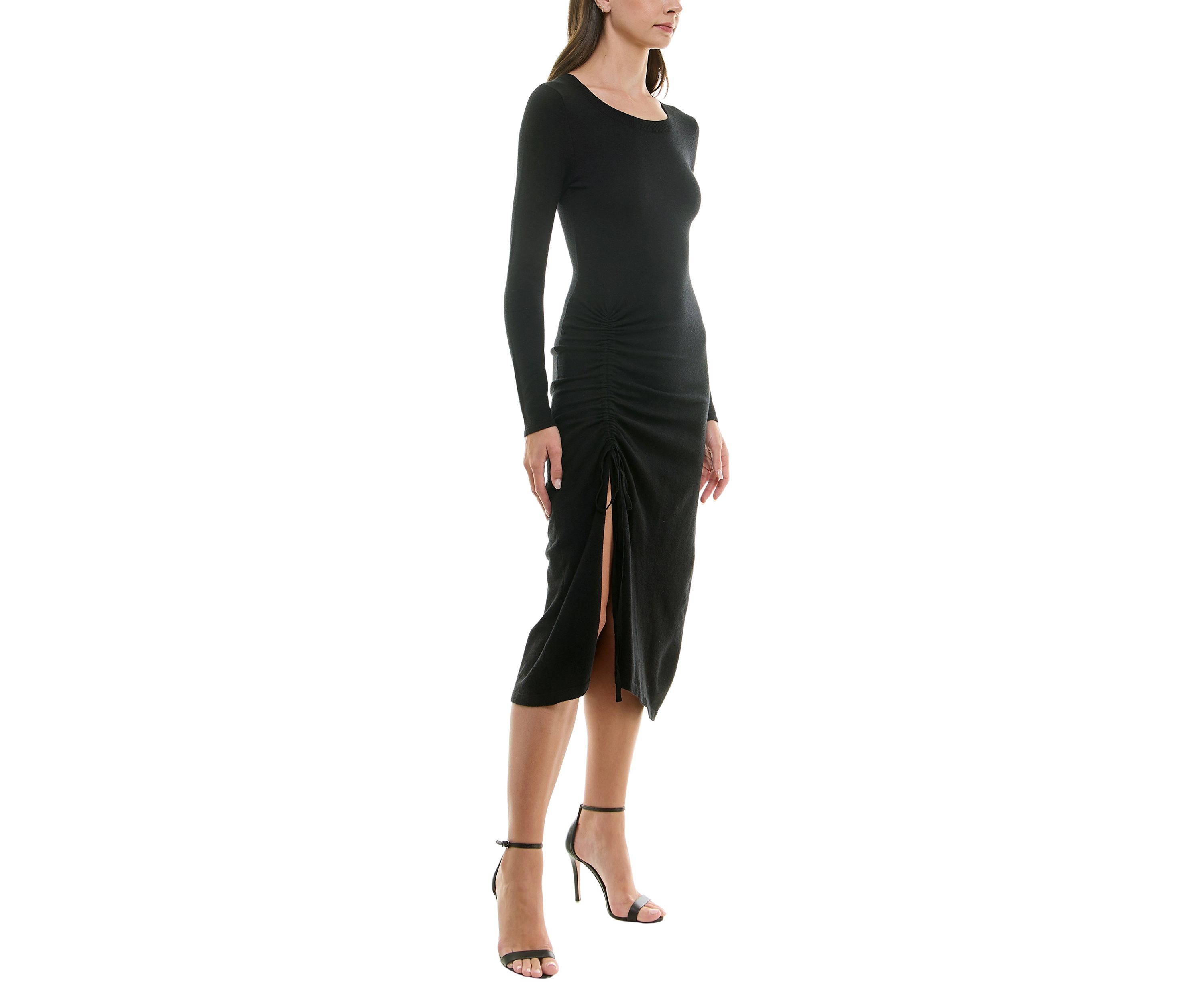 Womens Crew Neck Side Ruched Midi Dress