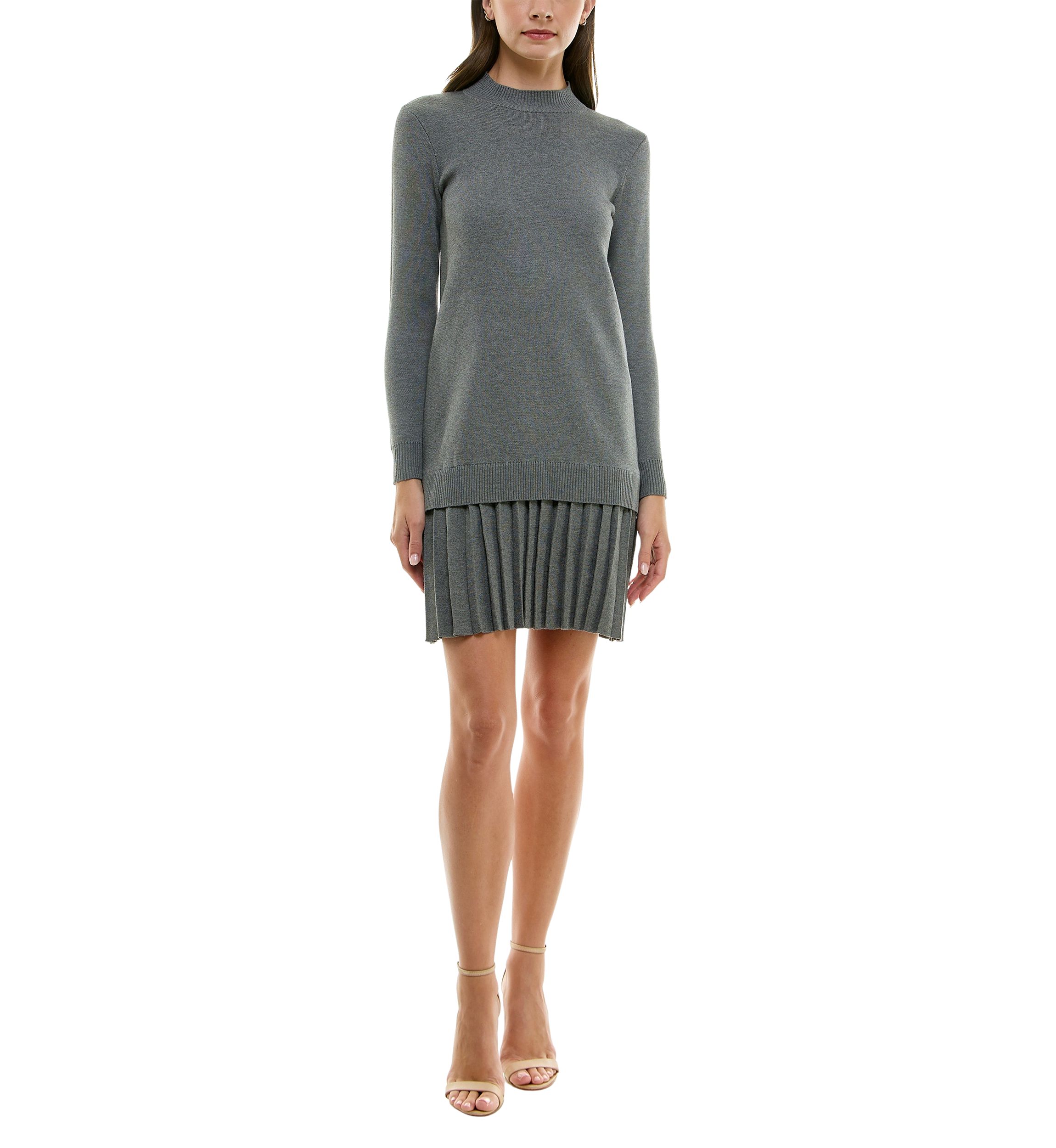 Womens Mock Neck Ruffle Hem Sweater Dress