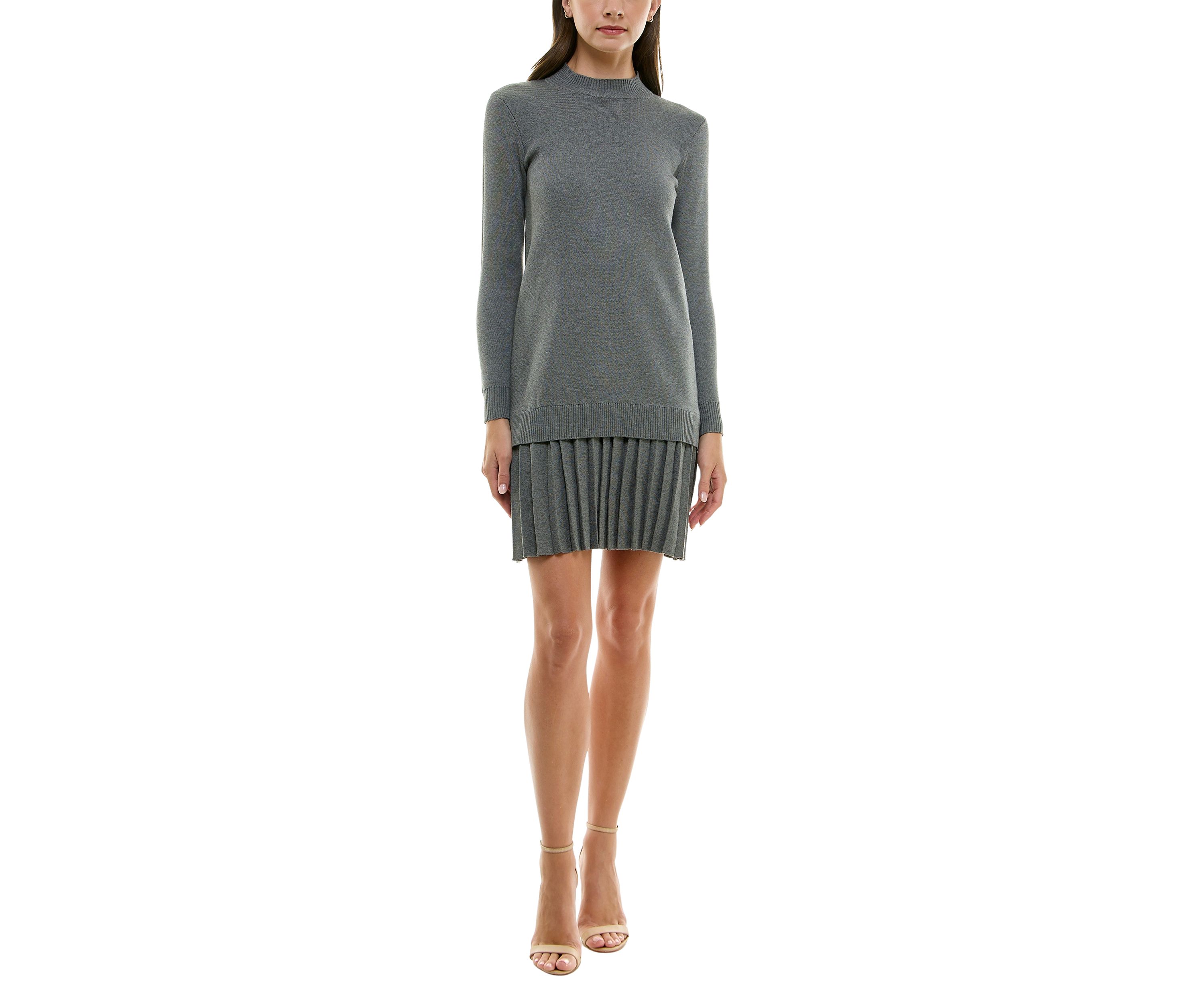 Womens Mock Neck Ruffle Hem Sweater Dress
