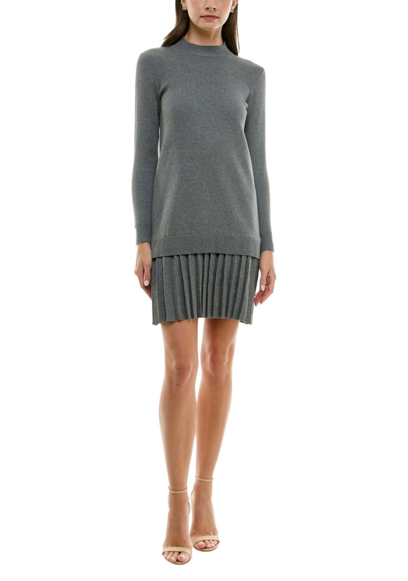 Womens Mock Neck Ruffle Hem Sweater Dress