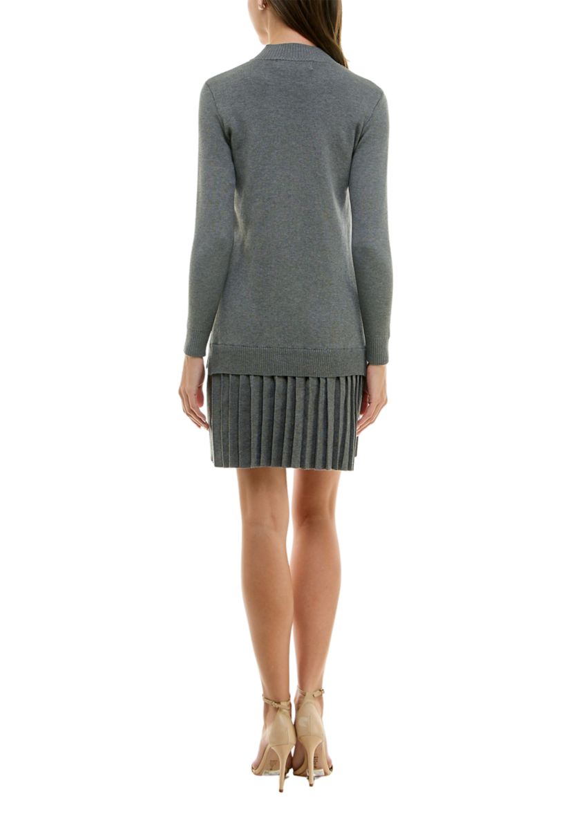 Womens Mock Neck Ruffle Hem Sweater Dress