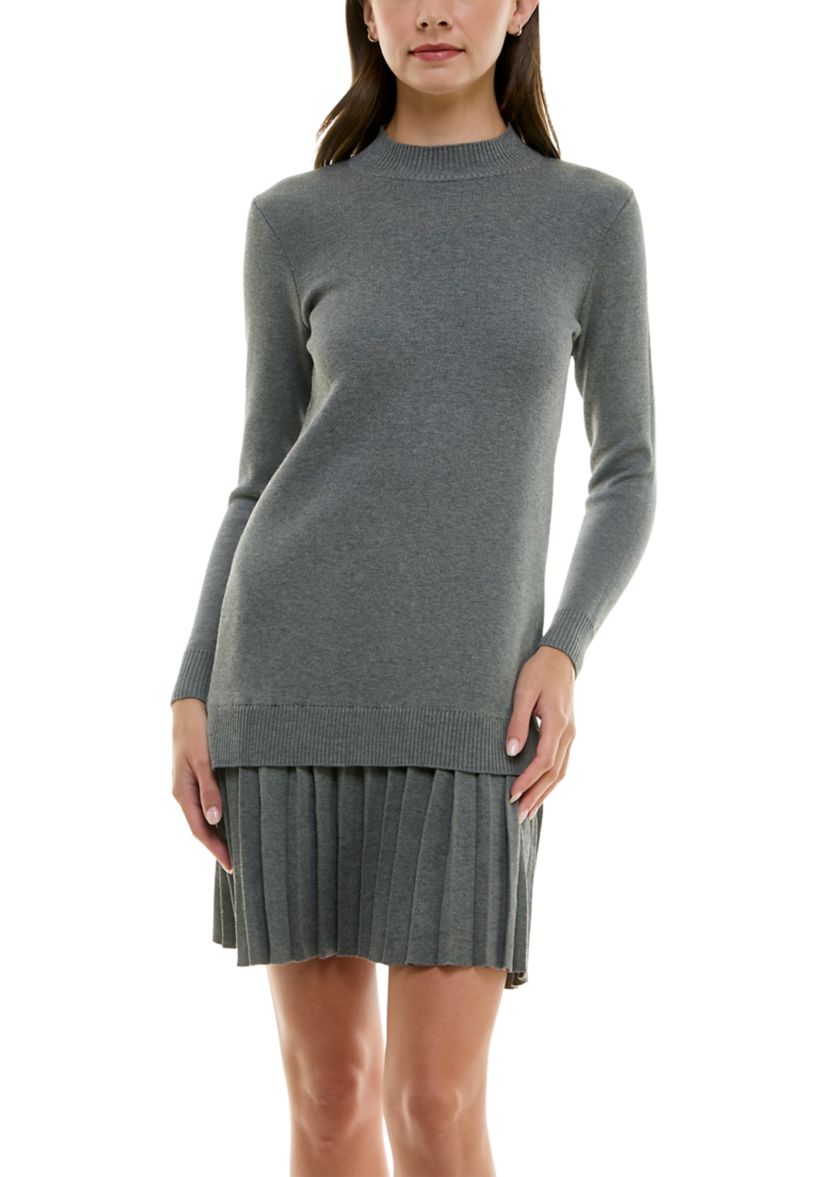 Womens Mock Neck Ruffle Hem Sweater Dress
