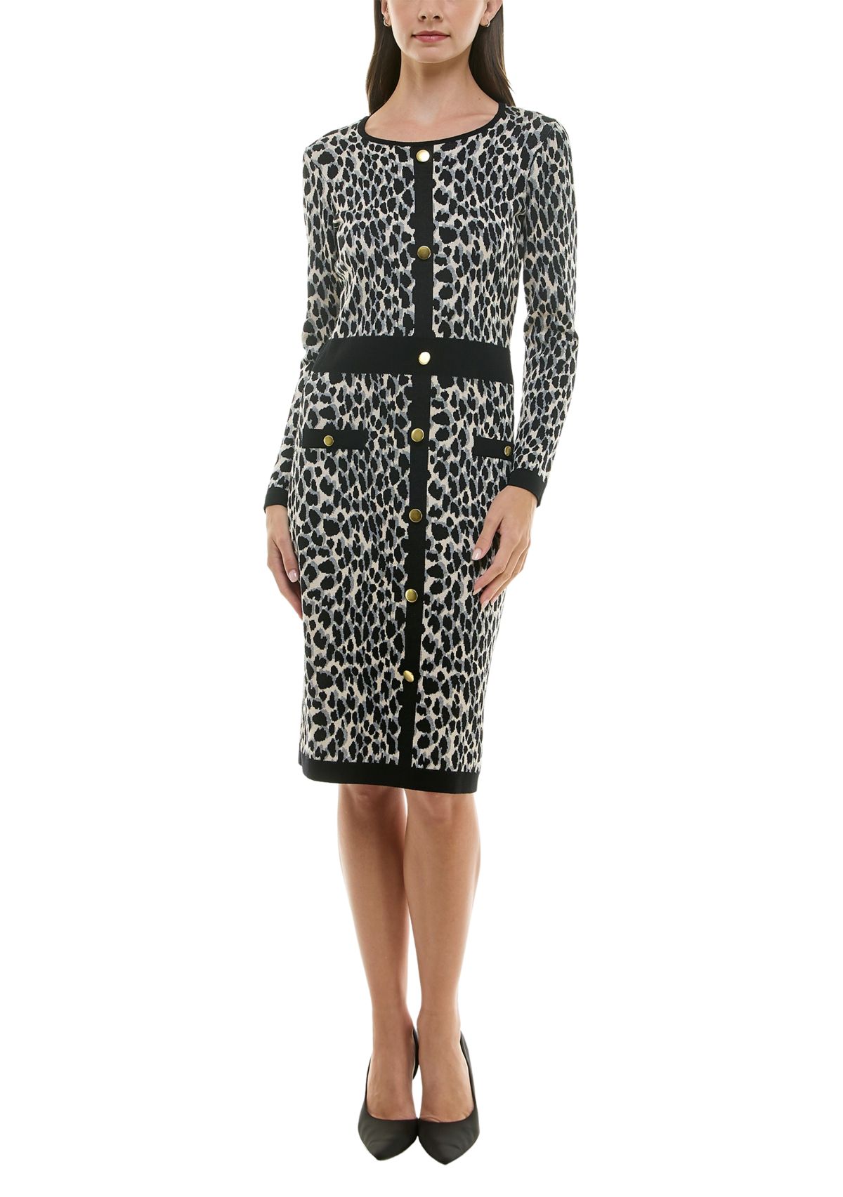 Womens Printed Sweater Dress with Buttons