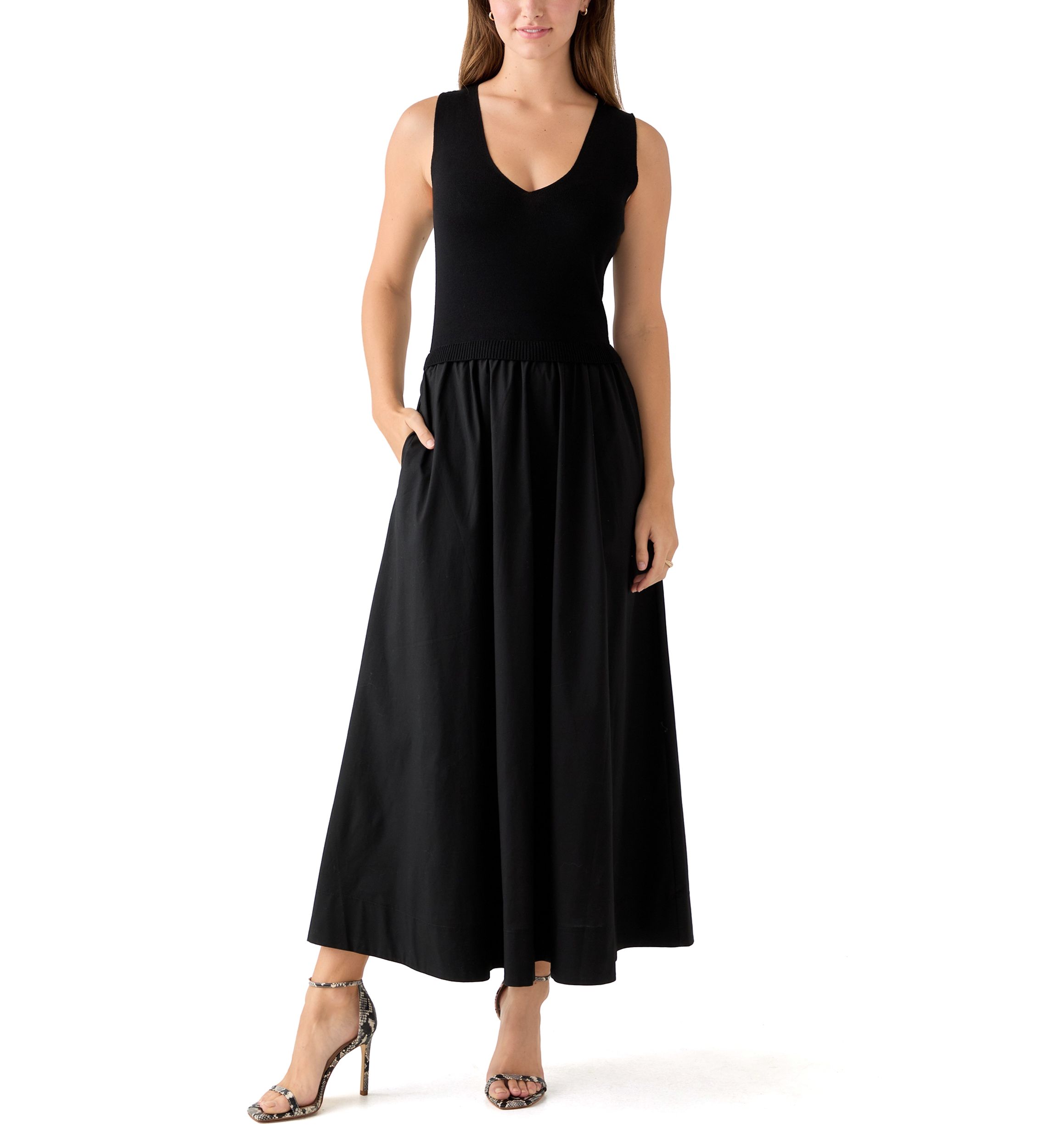 Womens Twofer Solid Sweater Midi Dress