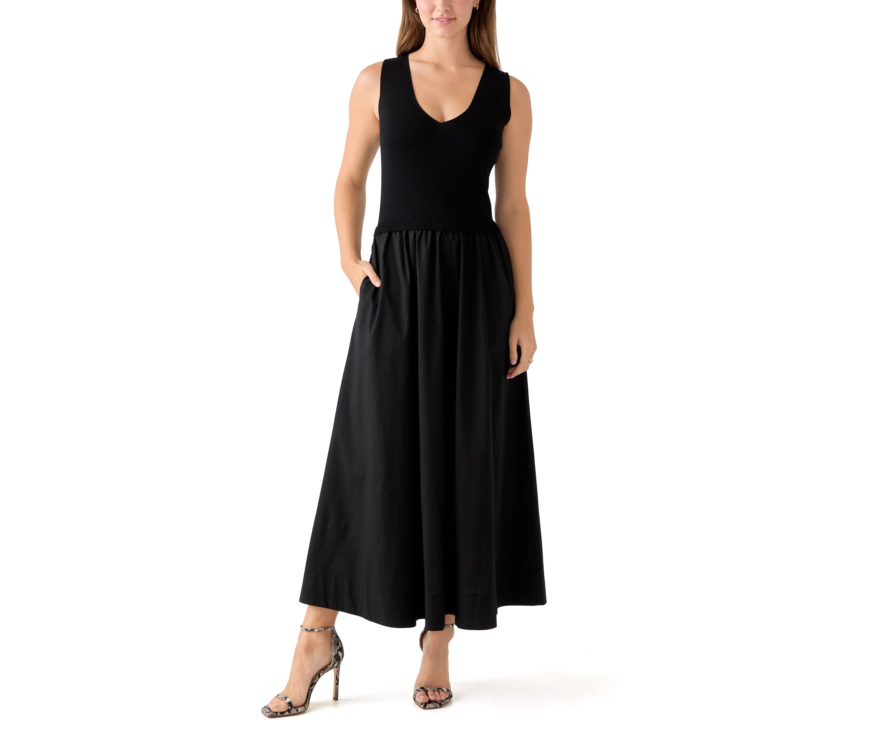 Womens Twofer Solid Sweater Midi Dress