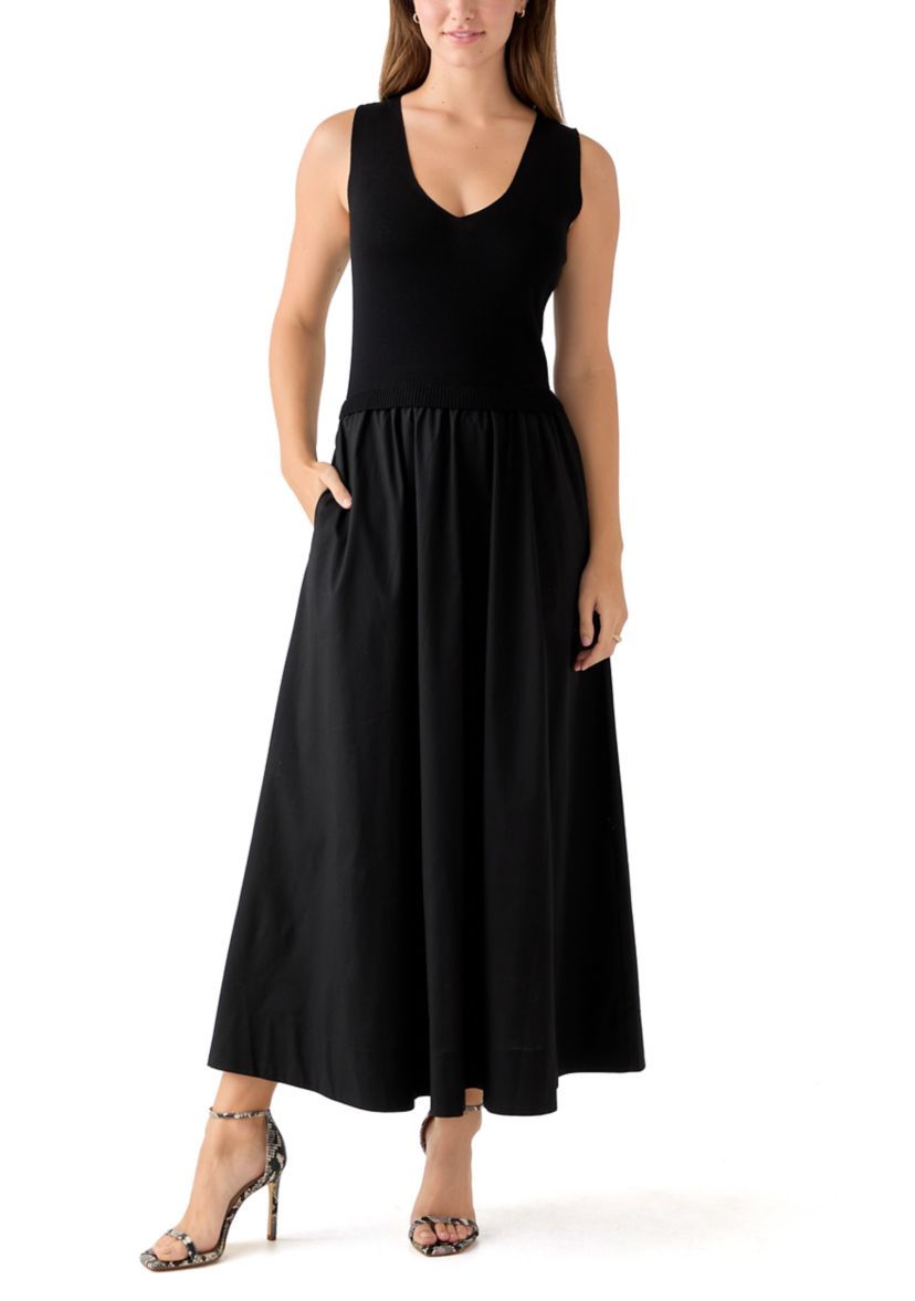 Womens Twofer Solid Sweater Midi Dress