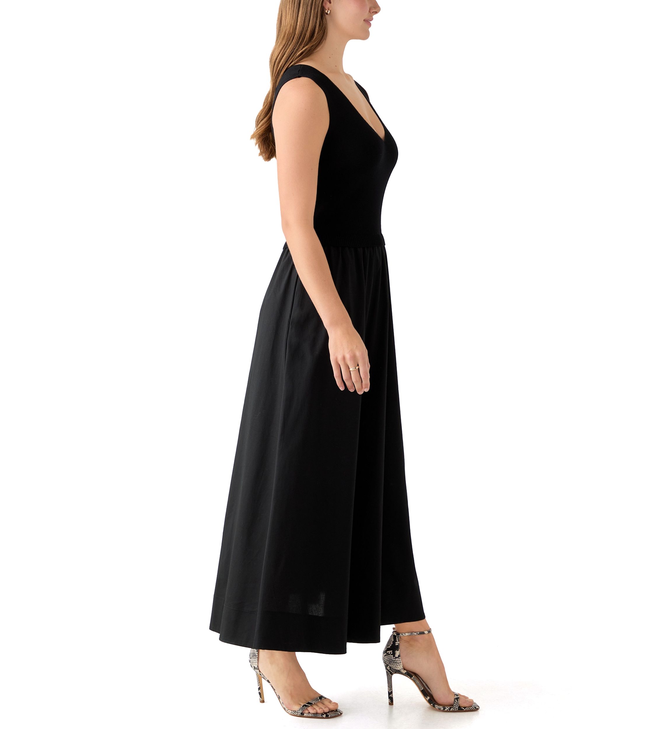 Womens Twofer Solid Sweater Midi Dress
