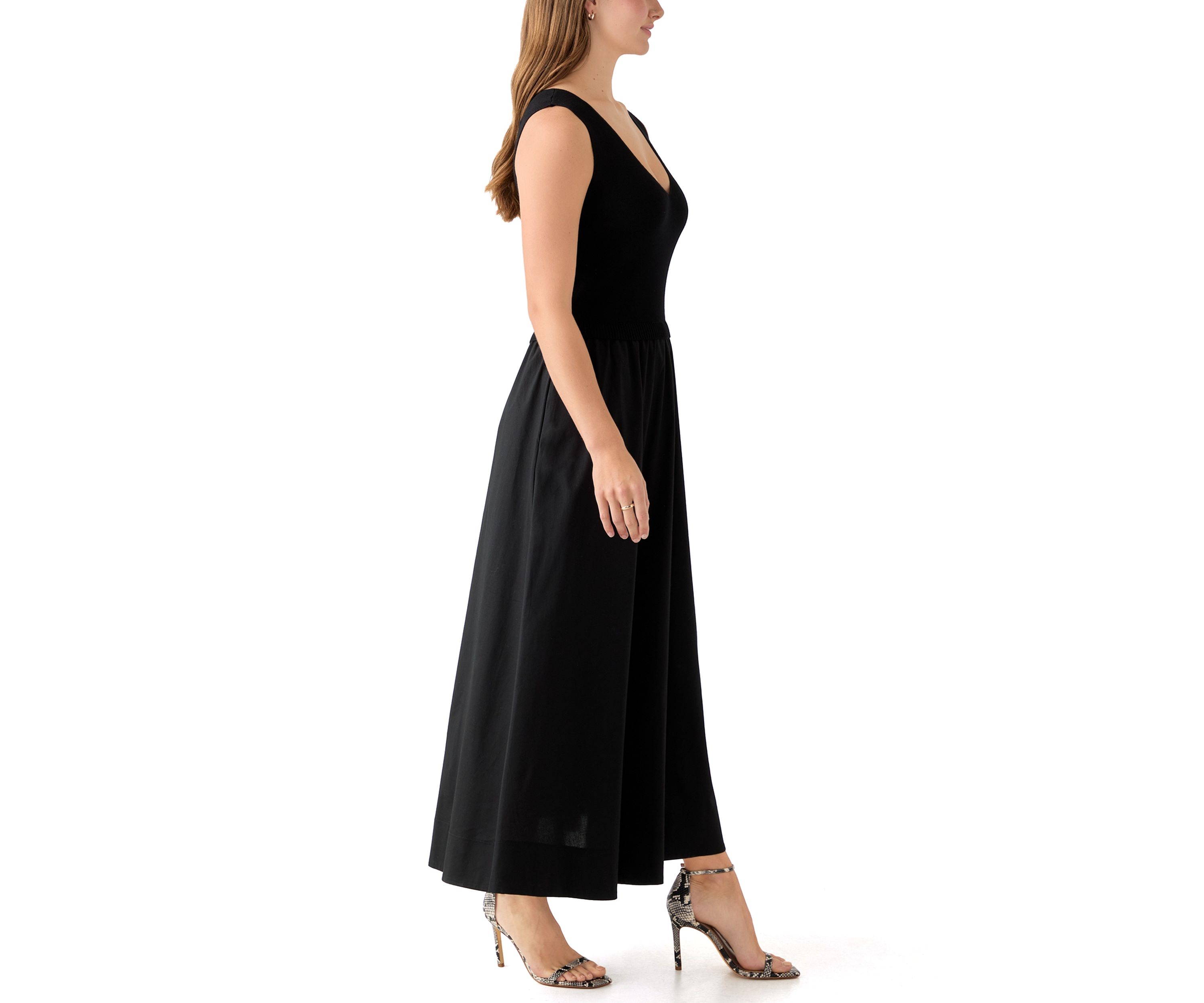 Womens Twofer Solid Sweater Midi Dress