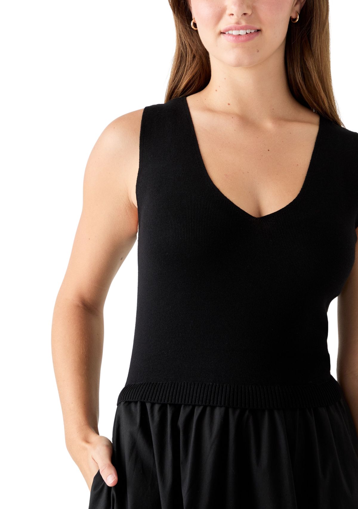 Womens Twofer Solid Sweater Midi Dress