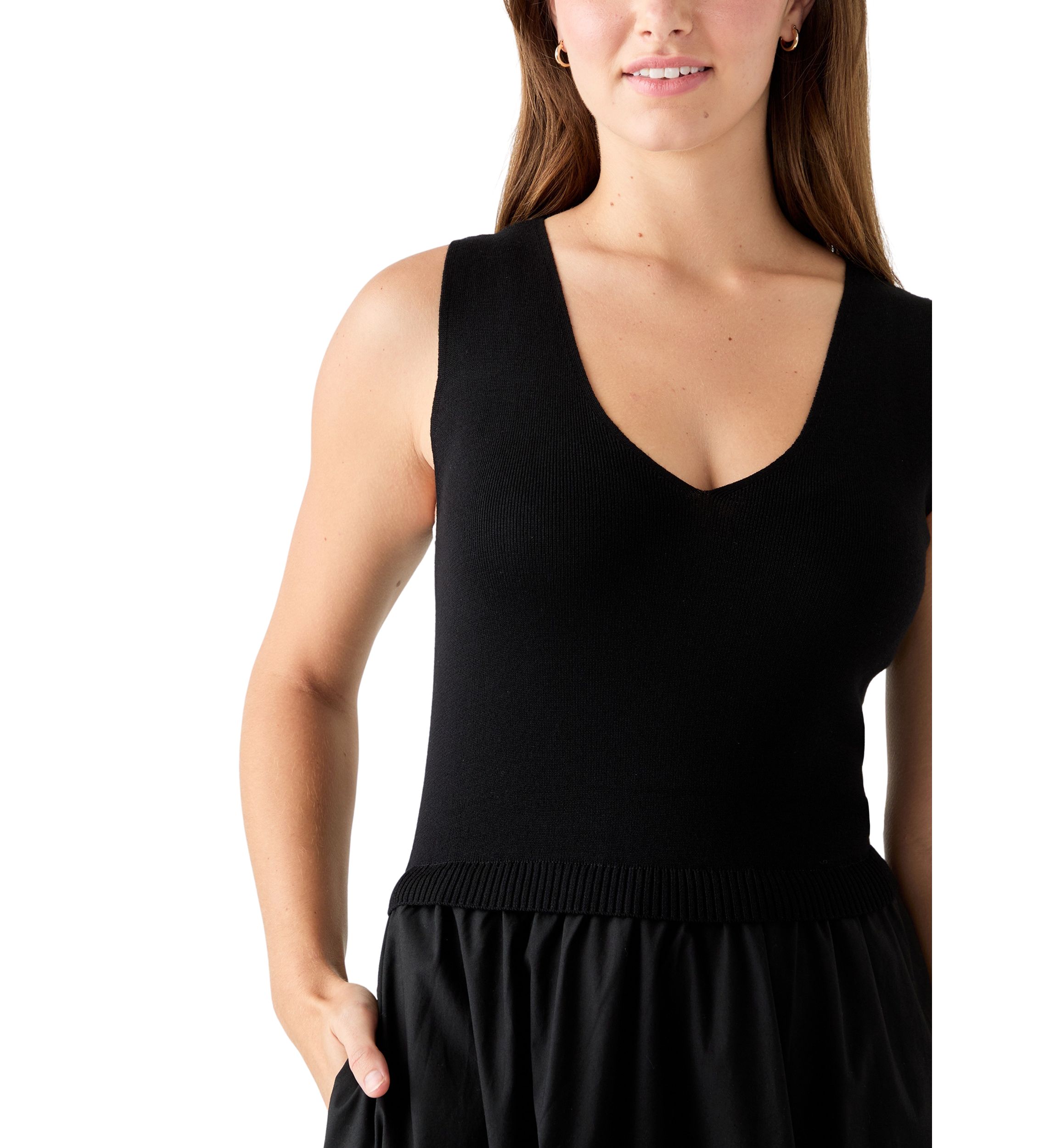 Womens Twofer Solid Sweater Midi Dress