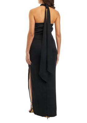 Women's Sleeveless Halter Solid Satin Sheath Dress