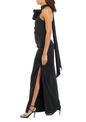 Women's Sleeveless Halter Solid Satin Sheath Dress