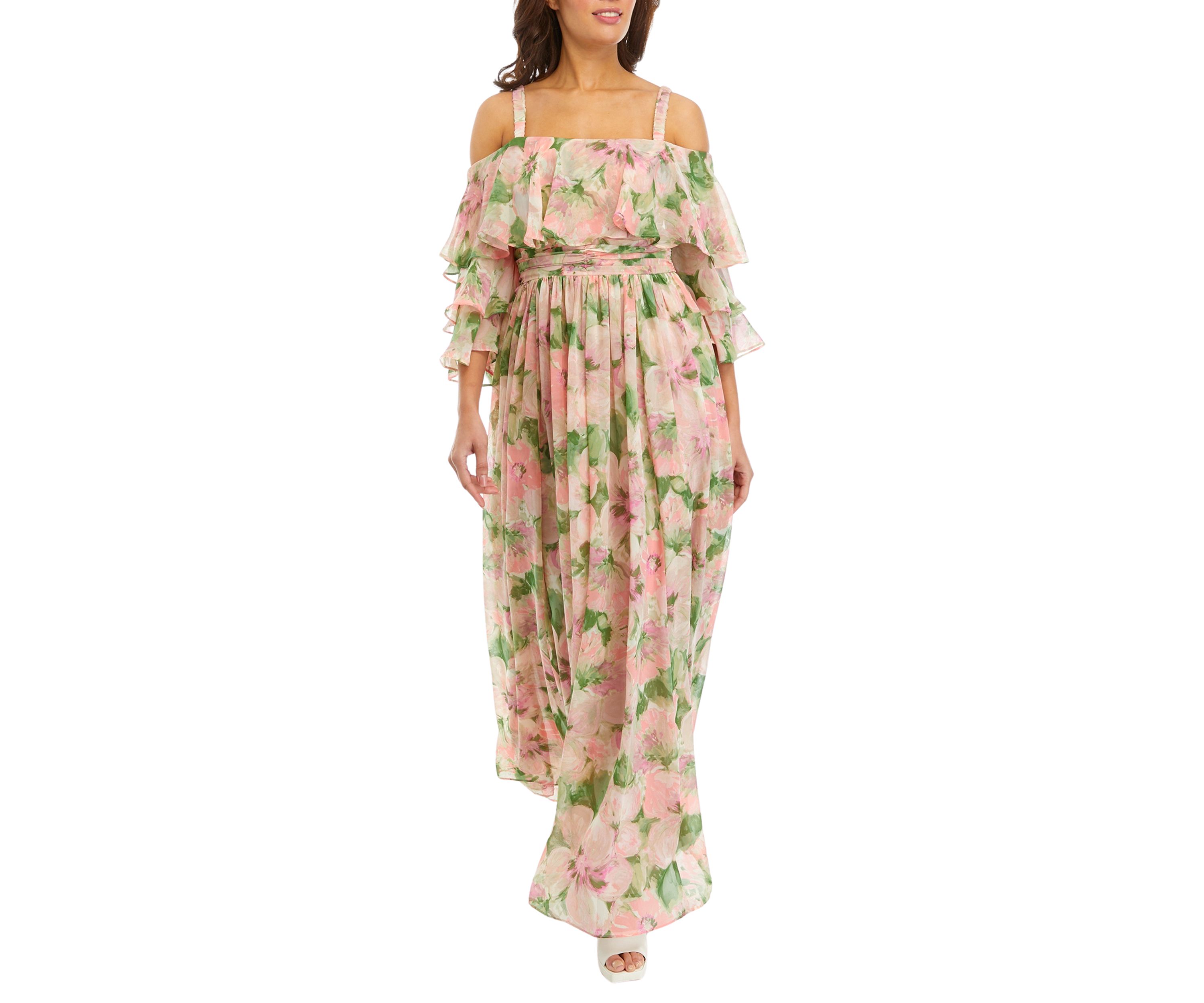 Womens Off the Shoulder Solid Organza Fit and Flare Dress