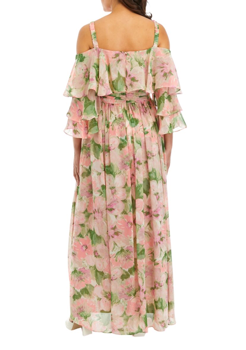 Womens Off the Shoulder Solid Organza Fit and Flare Dress
