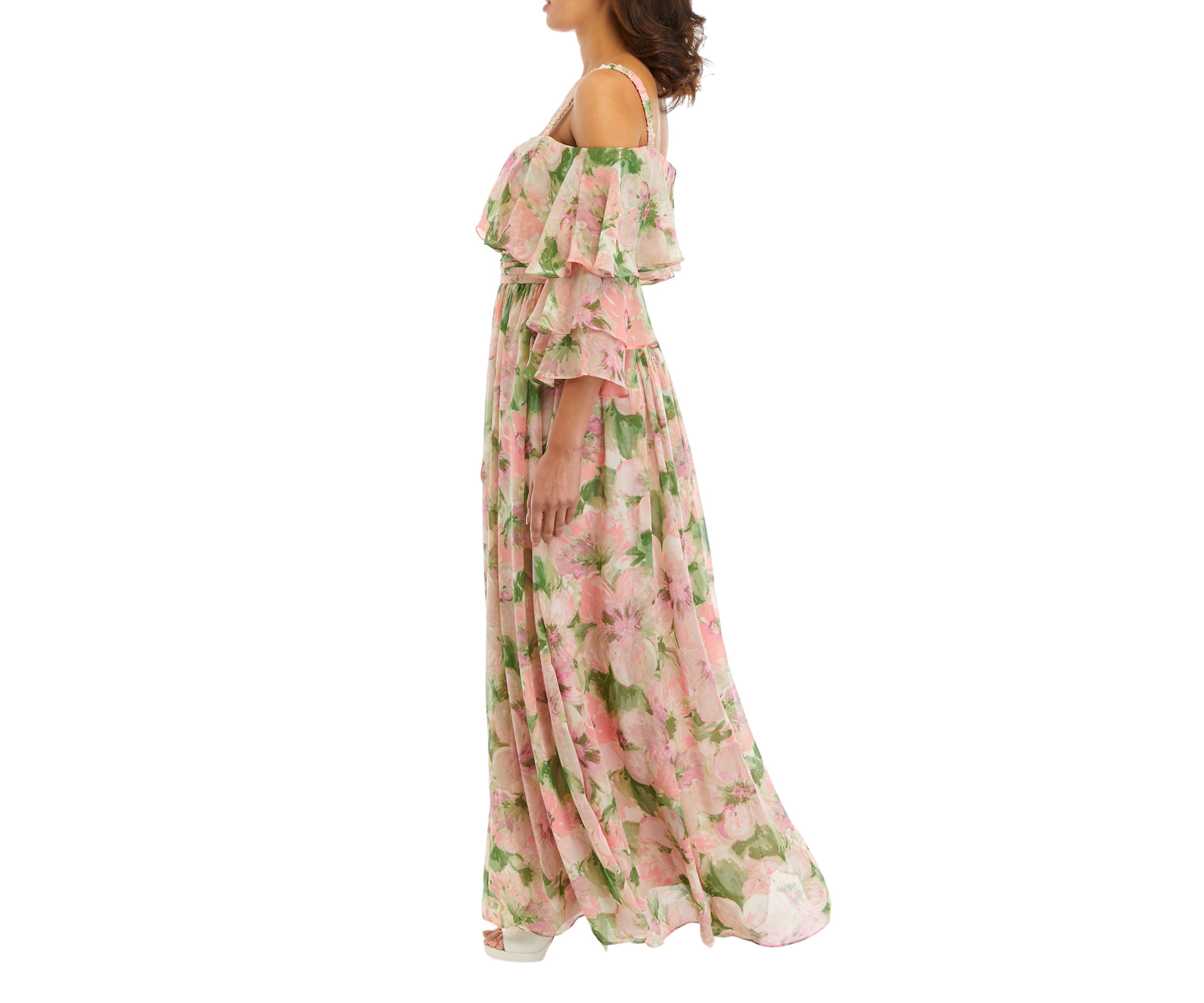 Womens Off the Shoulder Solid Organza Fit and Flare Dress