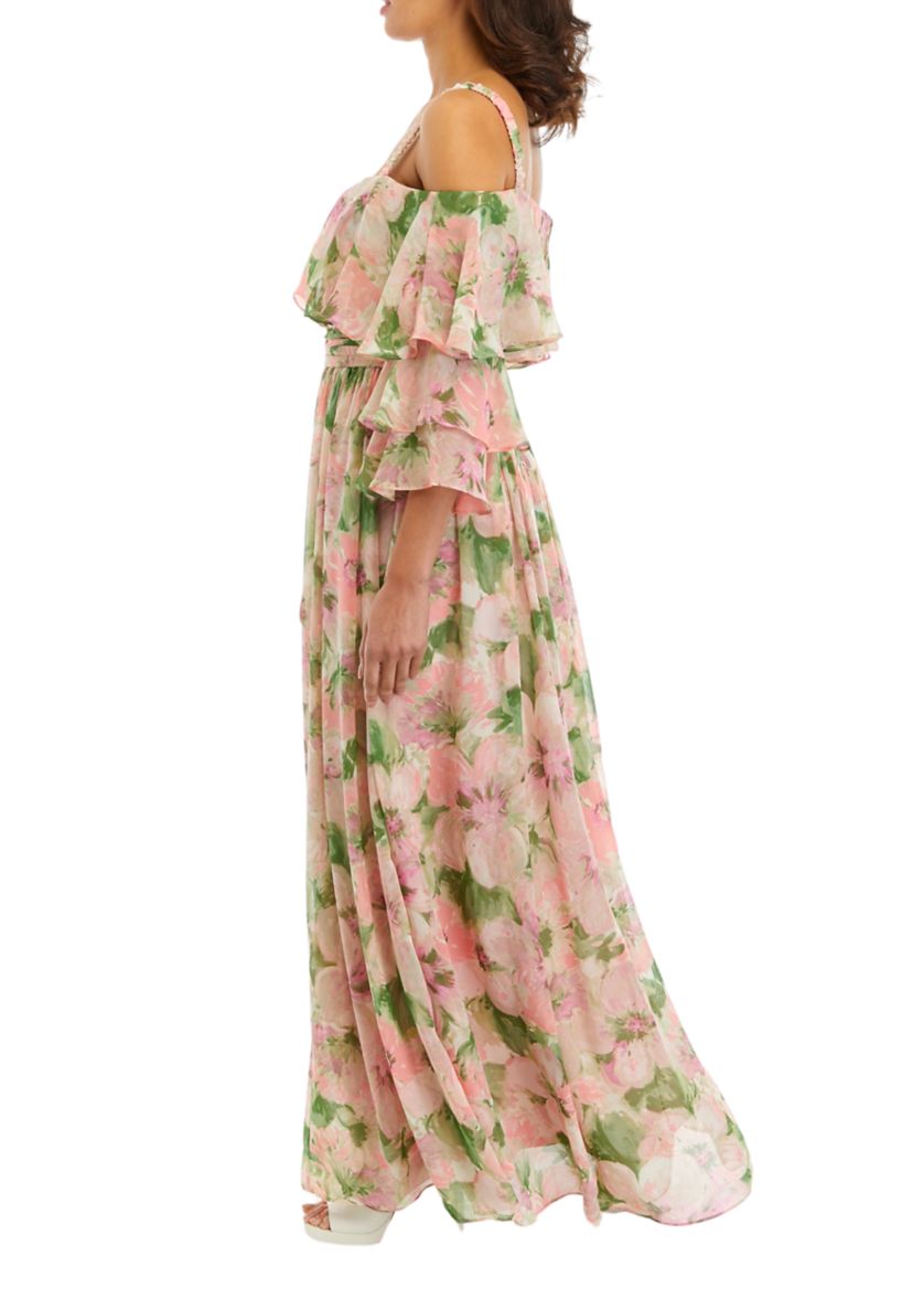 Womens Off the Shoulder Solid Organza Fit and Flare Dress
