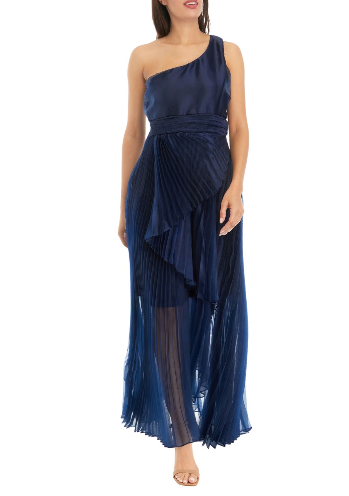 Womens One Shoulder Solid Organza Gown