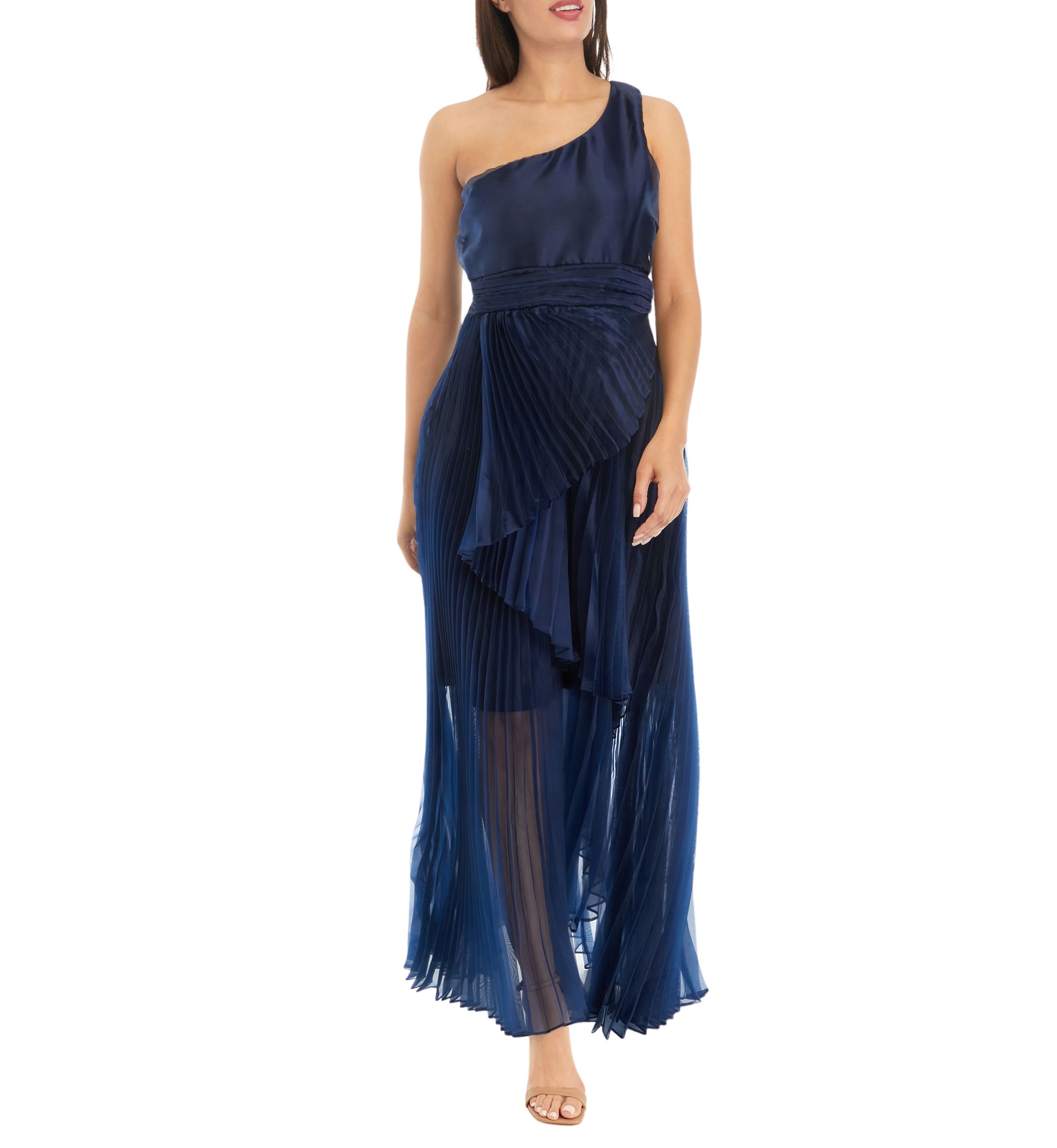 Womens One Shoulder Solid Organza Gown