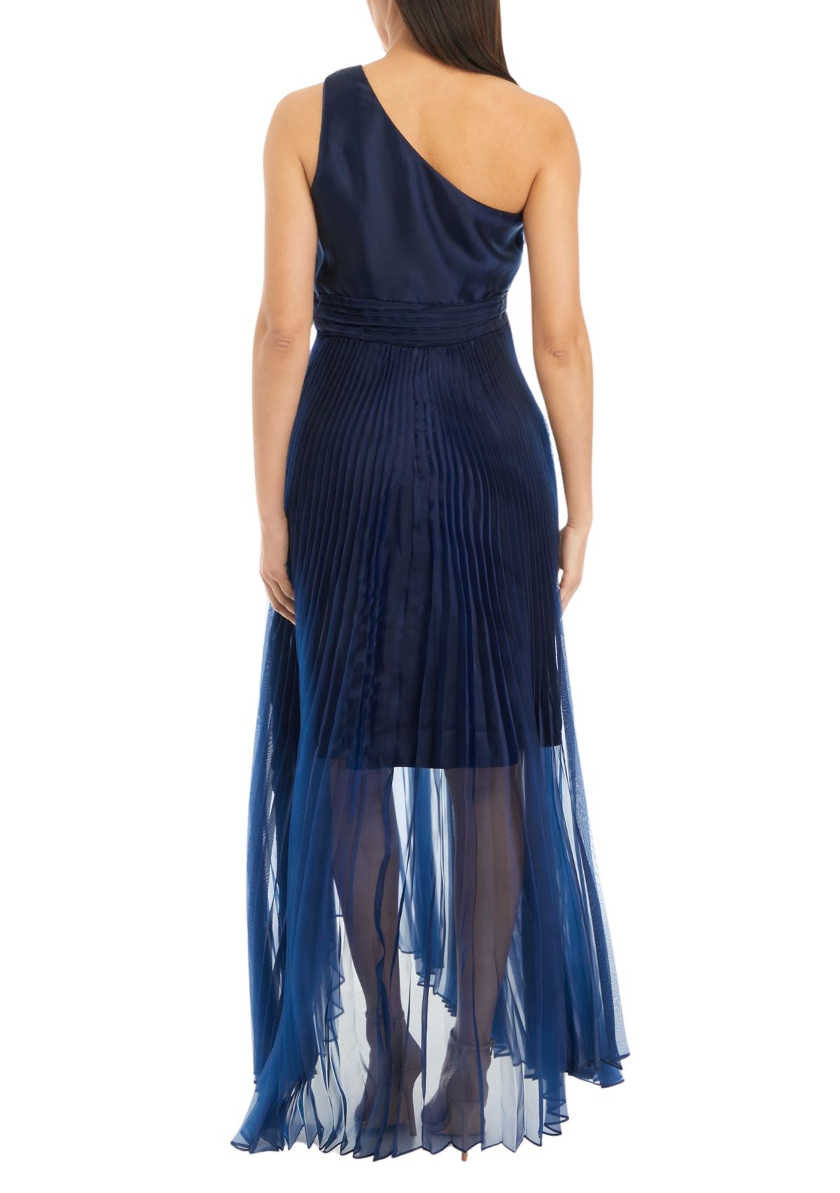 Womens One Shoulder Solid Organza Gown