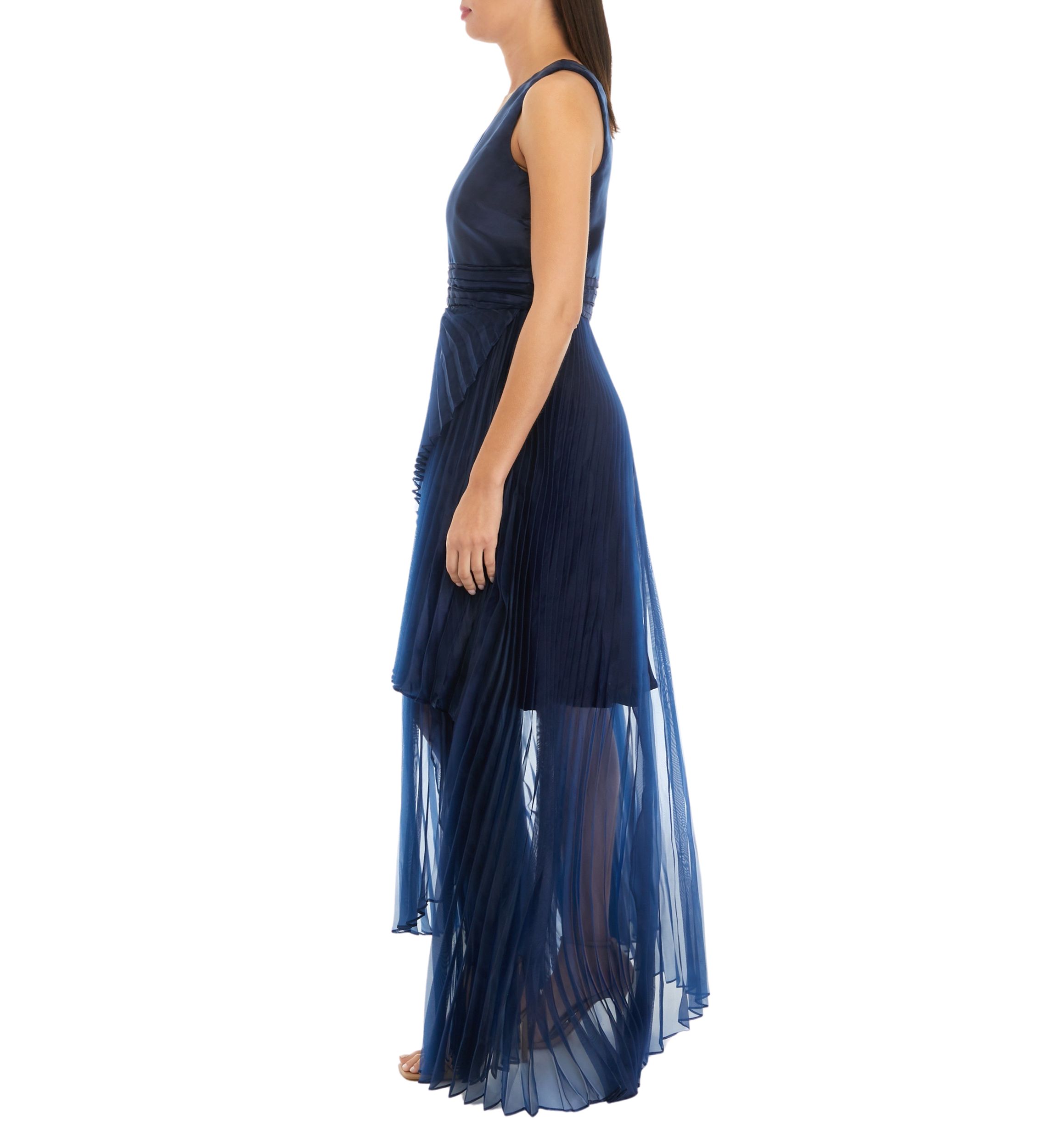 Womens One Shoulder Solid Organza Gown
